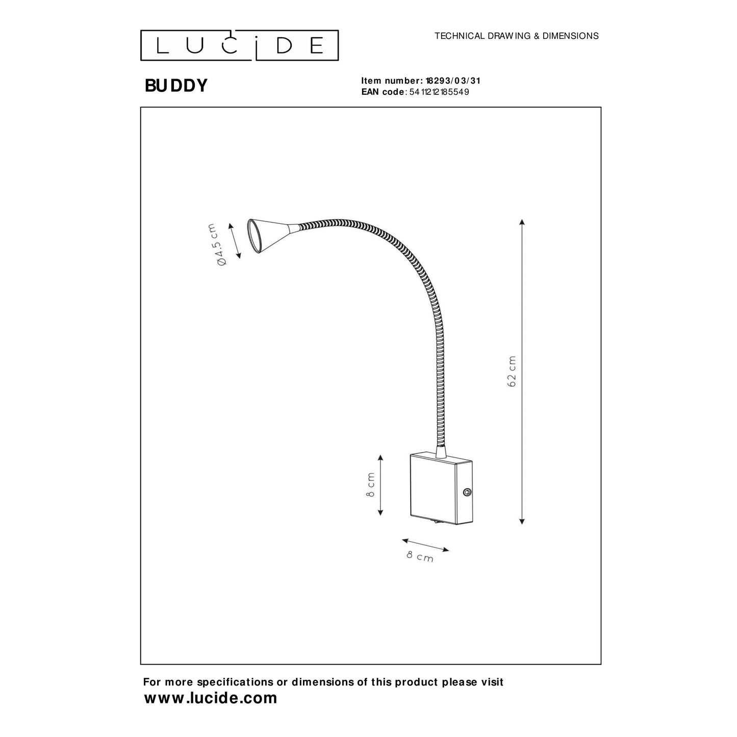 Lucide BUDDY - Bedside lamp / Wall light - LED - 1x4W 4000K - White