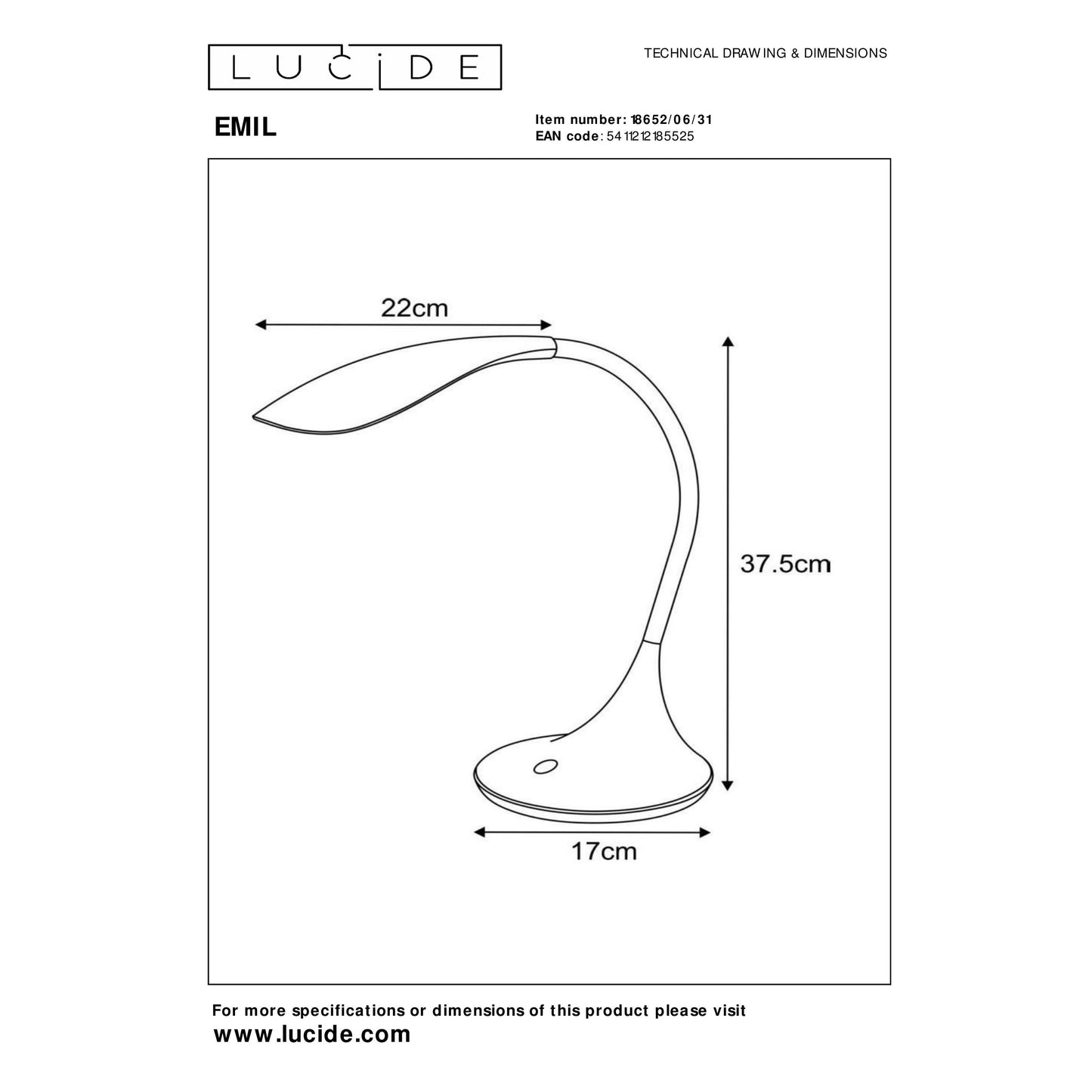 Lucide EMIL - Desk lamp - LED Dim. - 1x4,5W 3000K - White
