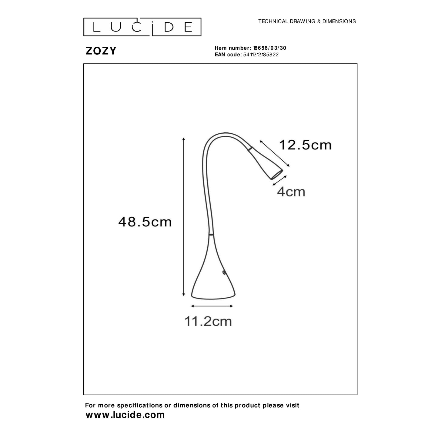 Lucide ZOZY - Desk lamp - LED Dim. - 1x4W 3000K - 3 StepDim - Black