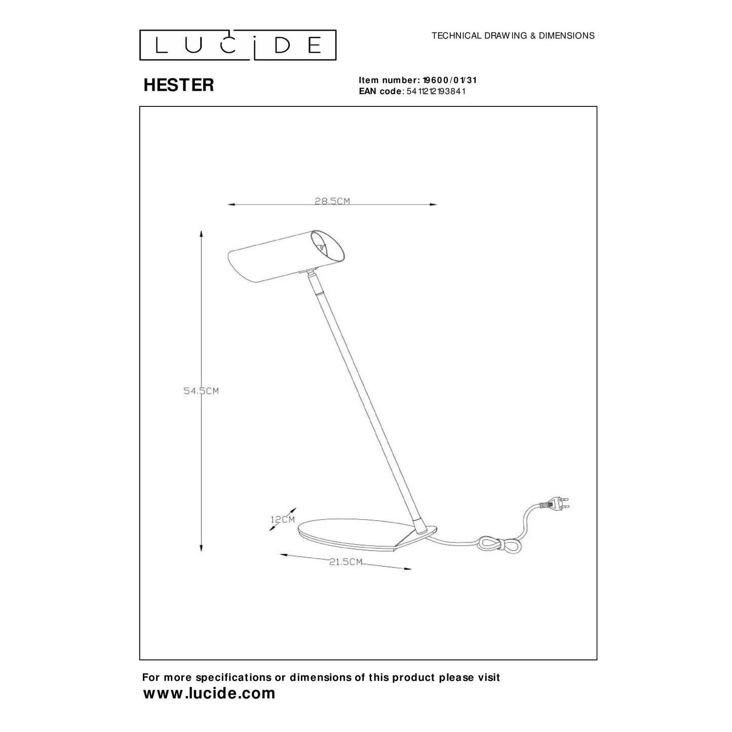 Lucide HESTER - Desk lamp - 1xGU10 - White