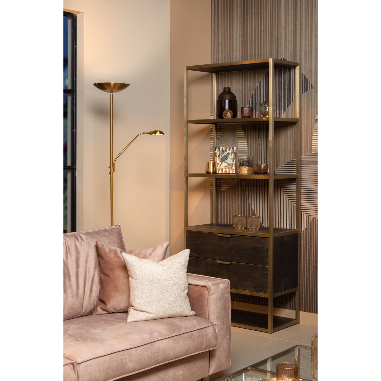 Lucide ZENITH - Floor reading lamp - LED Dim. - 3000K - Matt Gold / Brass