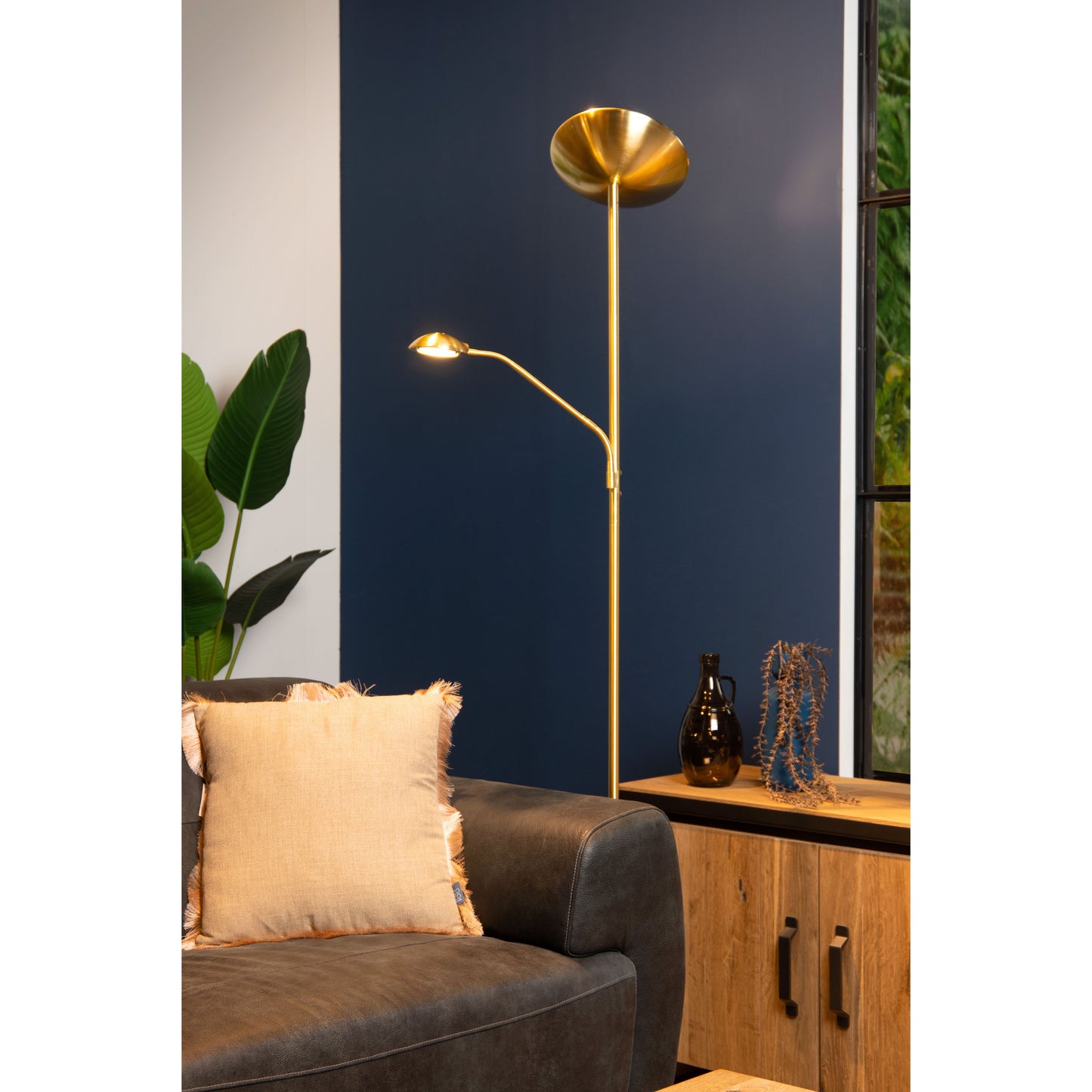 Lucide ZENITH - Floor reading lamp - LED Dim. - 3000K - Matt Gold / Brass