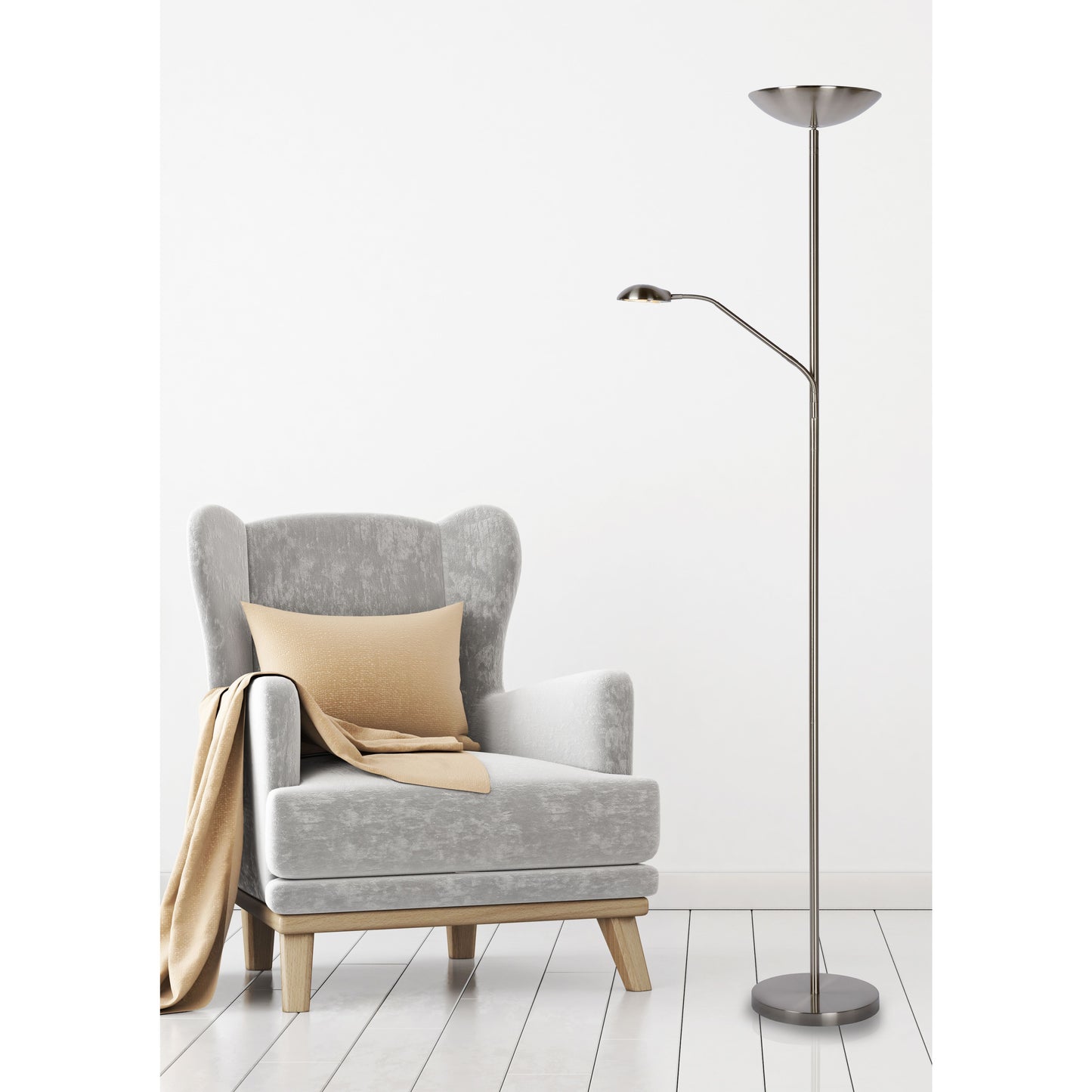 Lucide ZENITH - Floor reading lamp - LED Dim. - 3000K - Satin Chrome