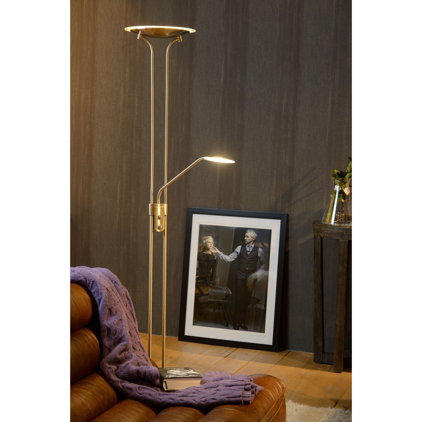 Lucide CHAMPION-LED - Floor reading lamp - LED Dim. - 3000K - Satin Chrome
