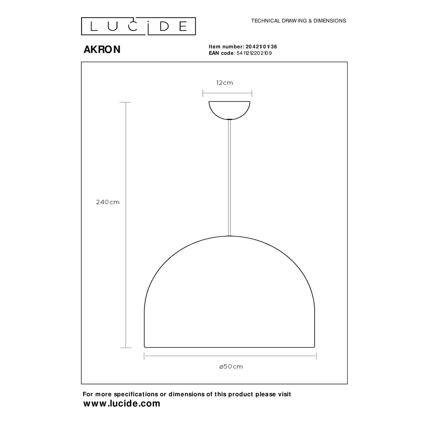 Lucide AKRON - Pendant light - Ø 50 cm - 1xE27 - Grey