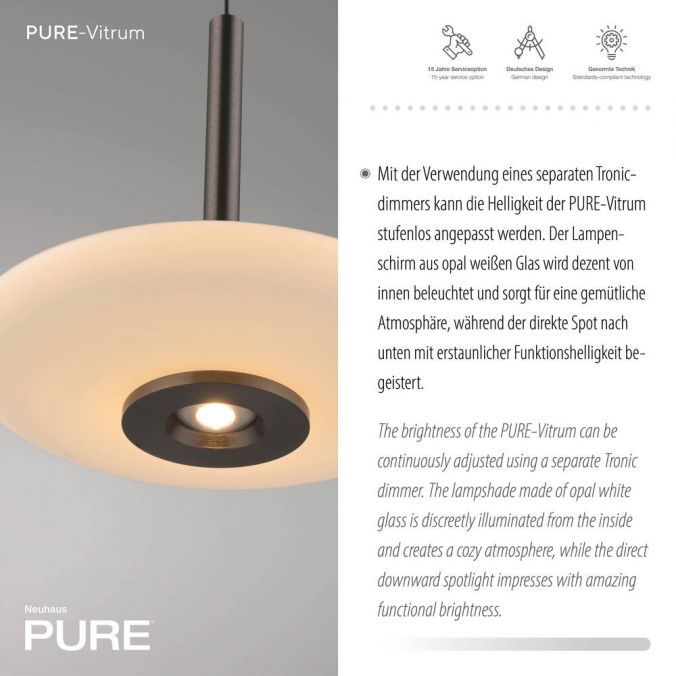 PURE Vitrum Pendant Light - Dark Brown Metal - Height Adjustable - Paul Neuhaus - (2053-34)