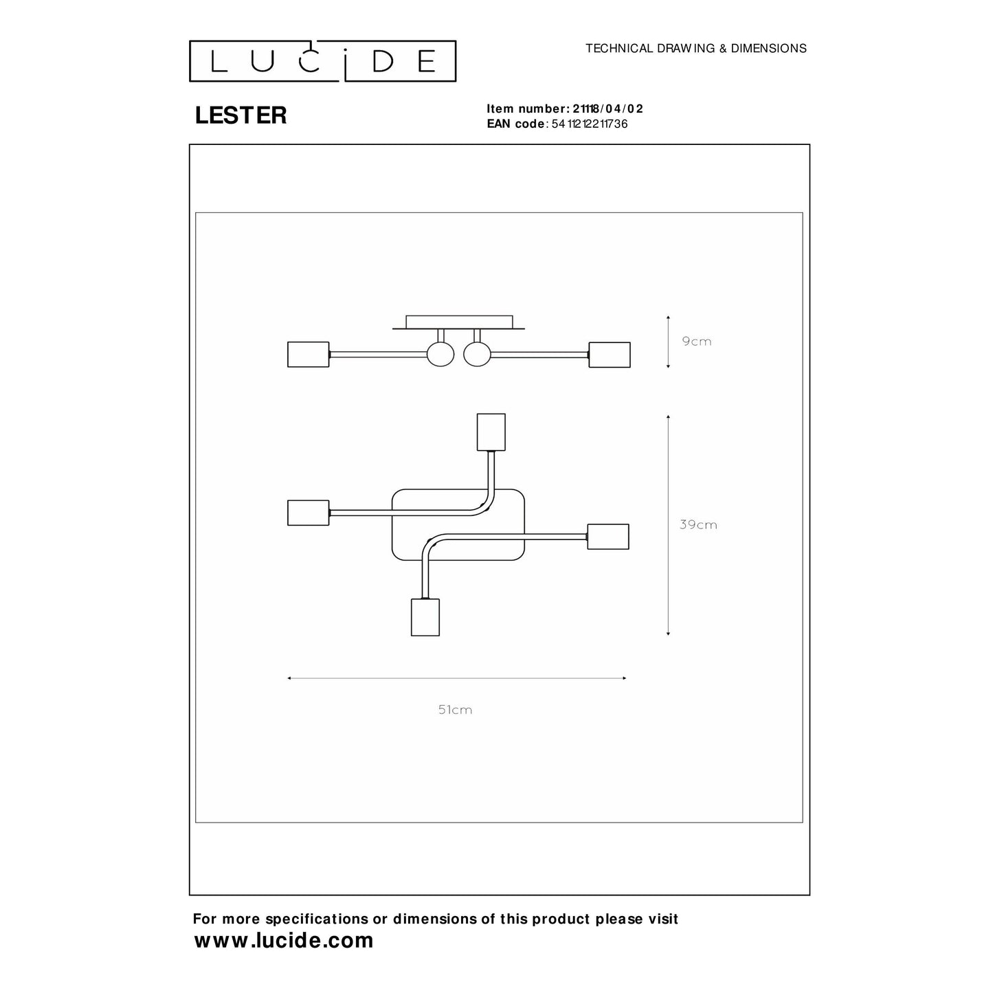 Lucide LESTER - Flush ceiling light - 4xE27 - Matt Gold / Brass