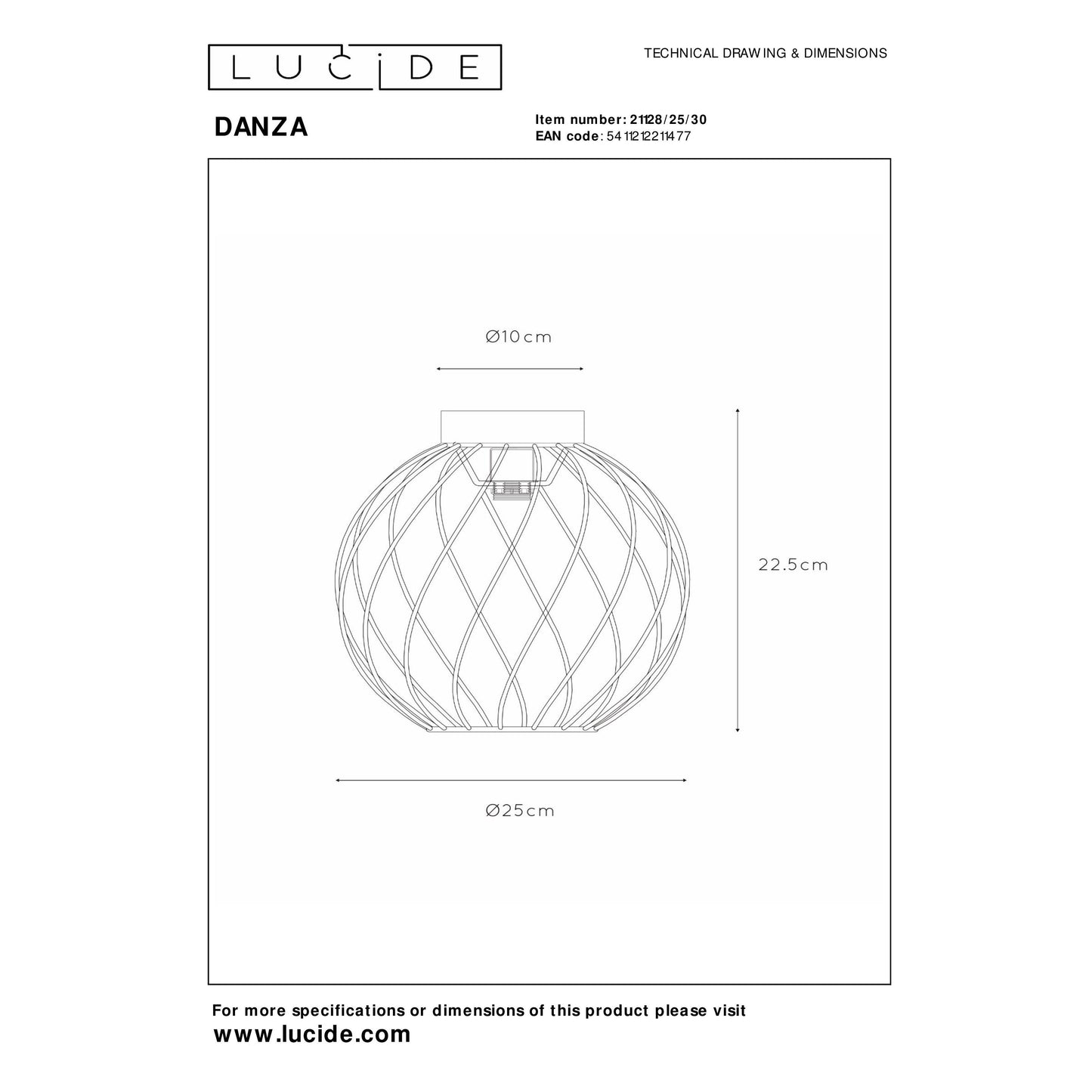 Lucide DANZA - Flush ceiling light - Ø 25 cm - 1xE27 - Black