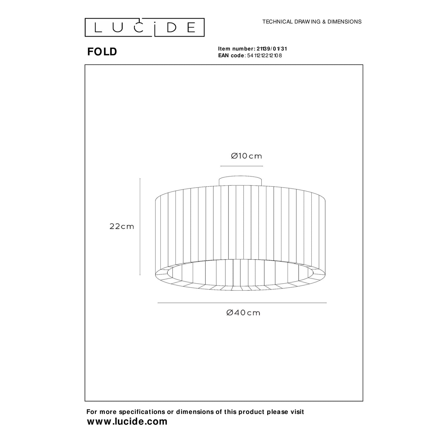 Lucide FOLD - Flush ceiling light - Ø 40 cm - 1xE27 - White