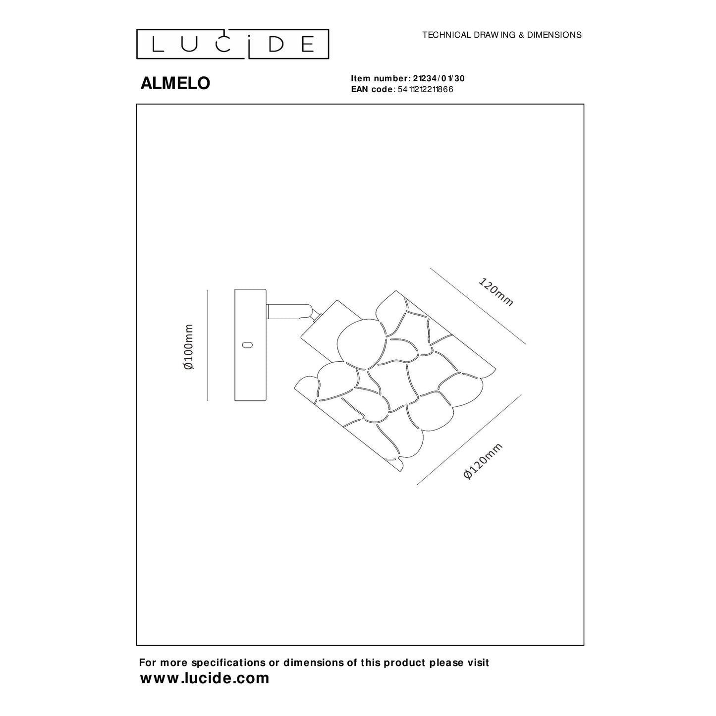 Lucide ALMELO - Wall spotlight / Wall light - Ø 12 cm - 1xE14 - Black