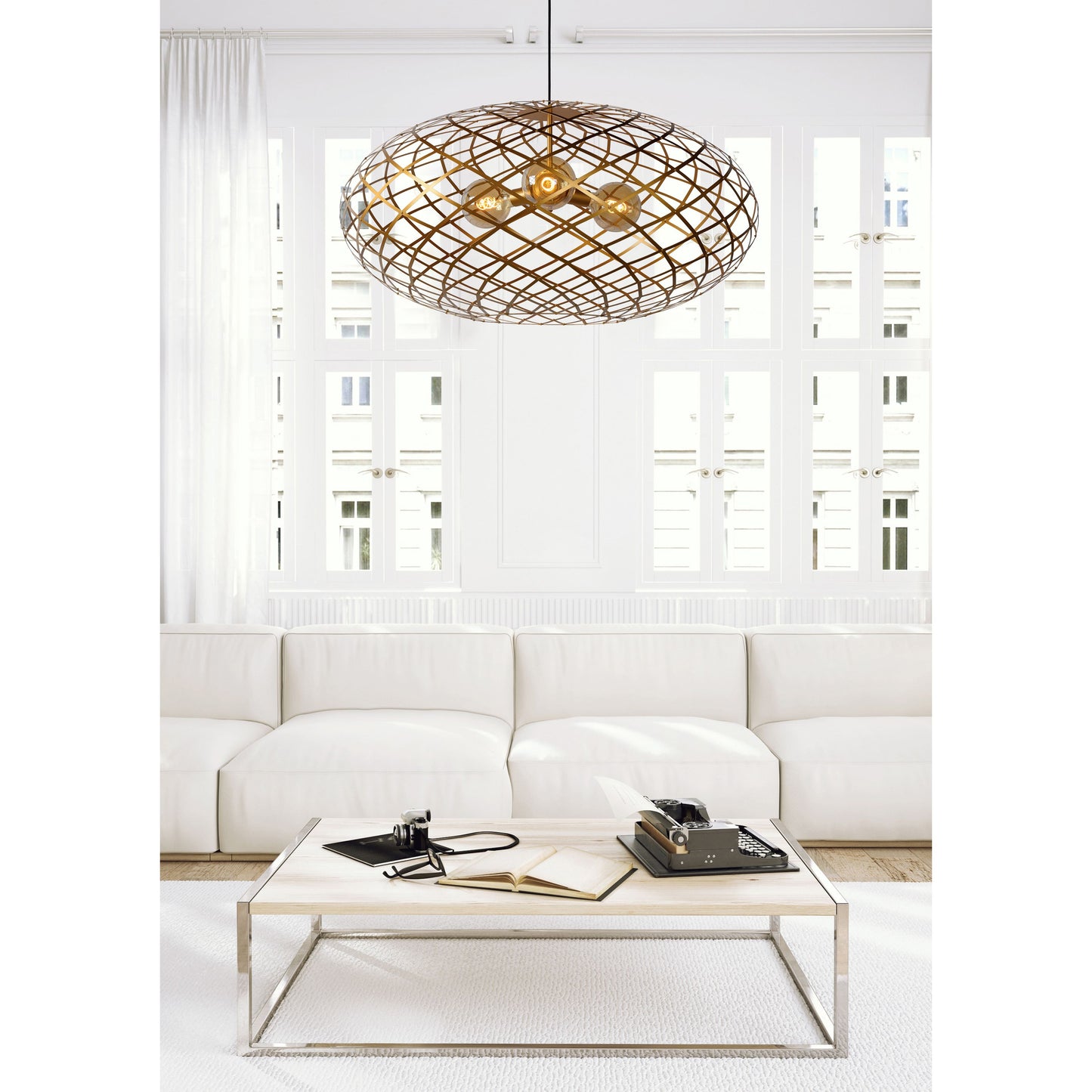Lucide WOLFRAM - Pendant light - Ø 100 cm - 3xE27 - Matt Gold / Brass