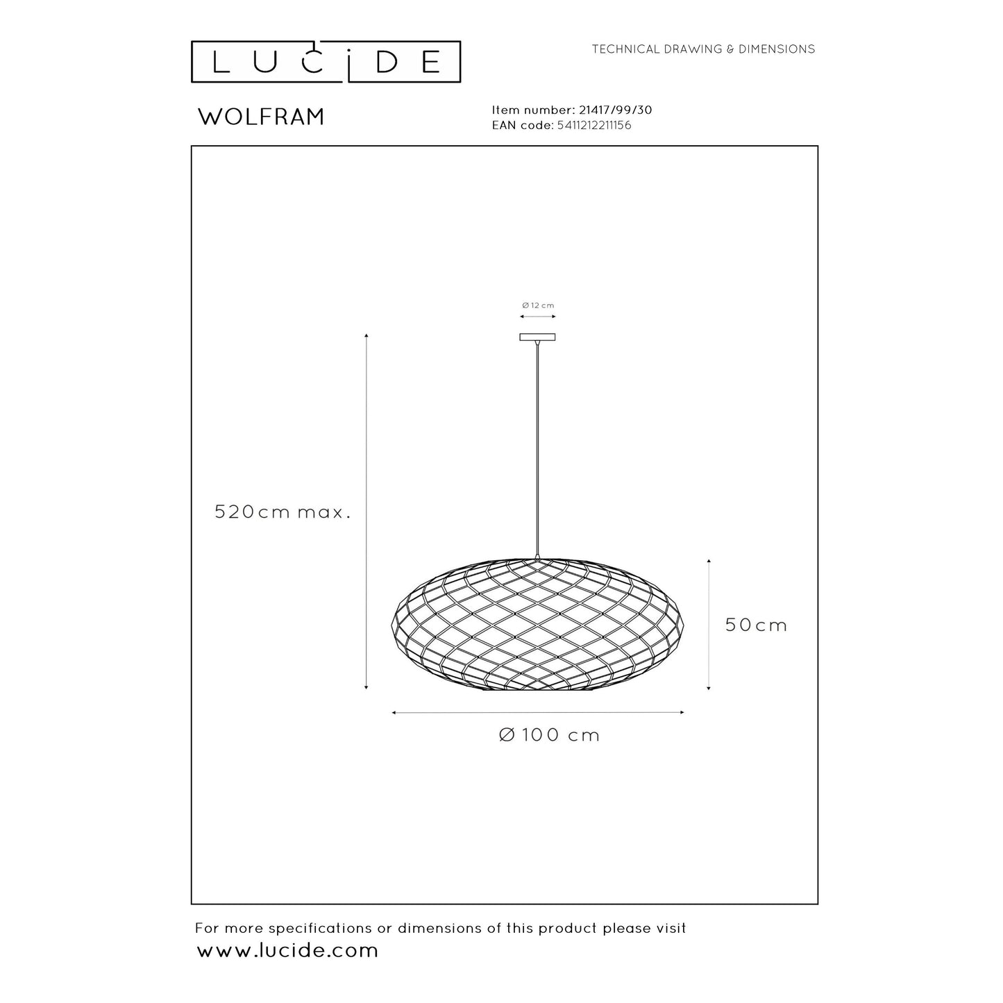 Lucide WOLFRAM - Pendant light - Ø 100 cm - 3xE27 - Black