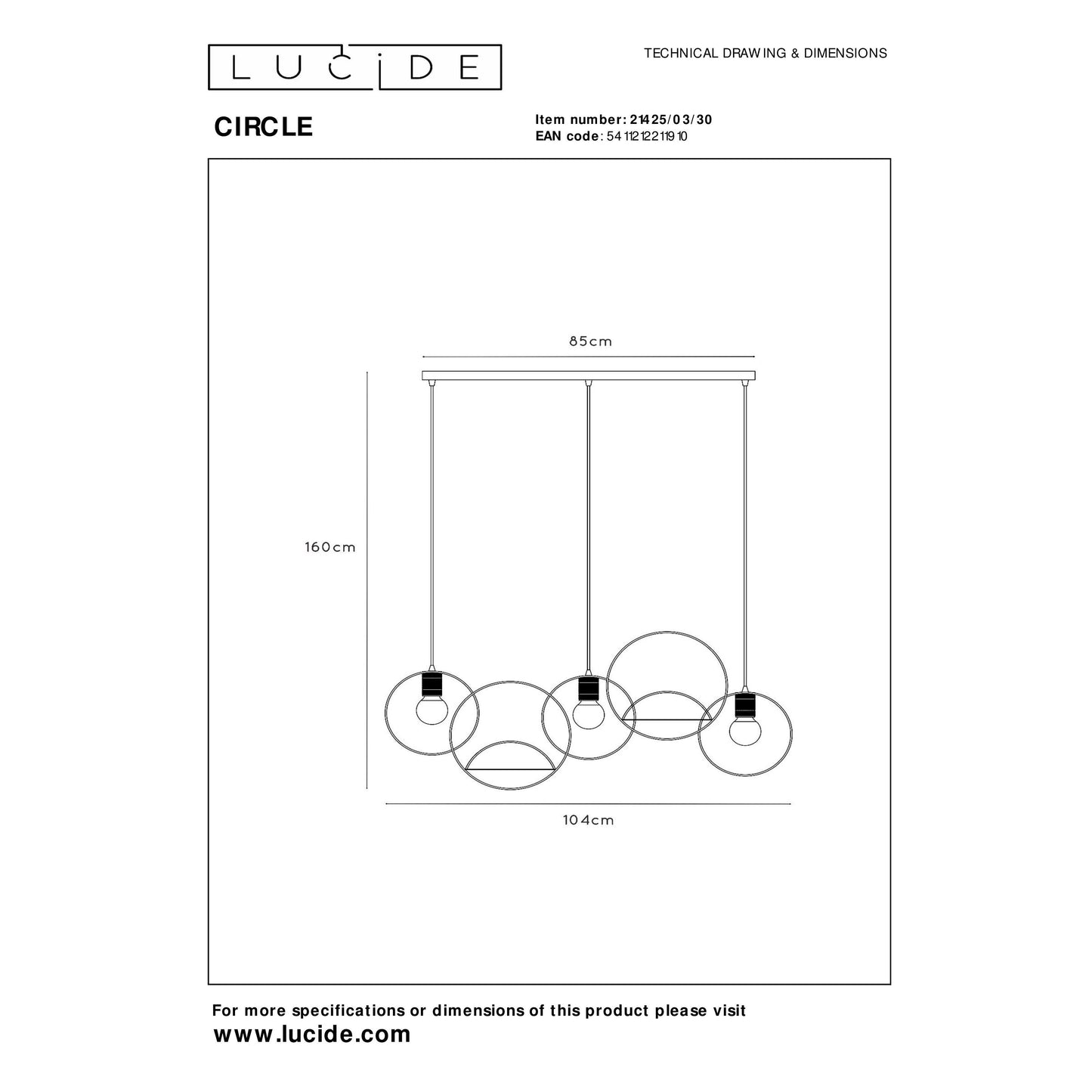 Lucide CIRCLE - Pendant light - 3xE27 - Black