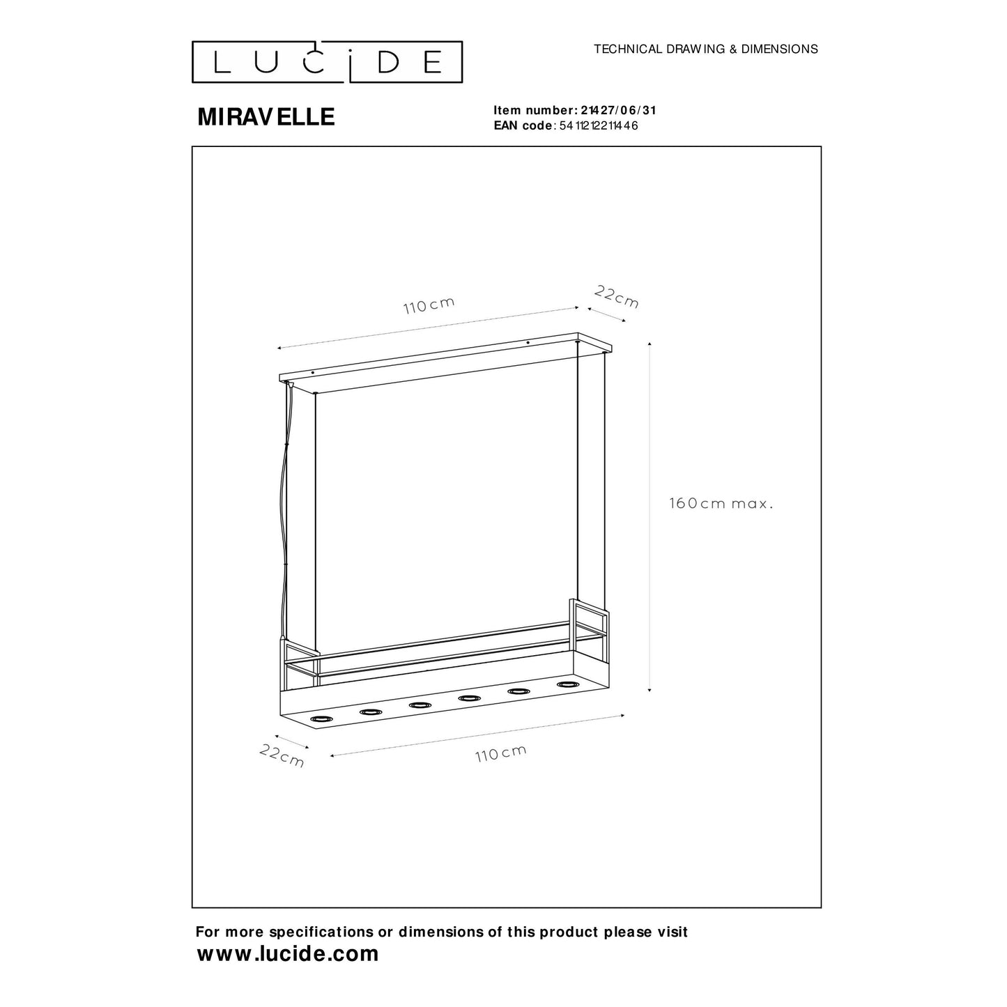 Lucide MIRAVELLE - Pendant light - 6xGU10 - White