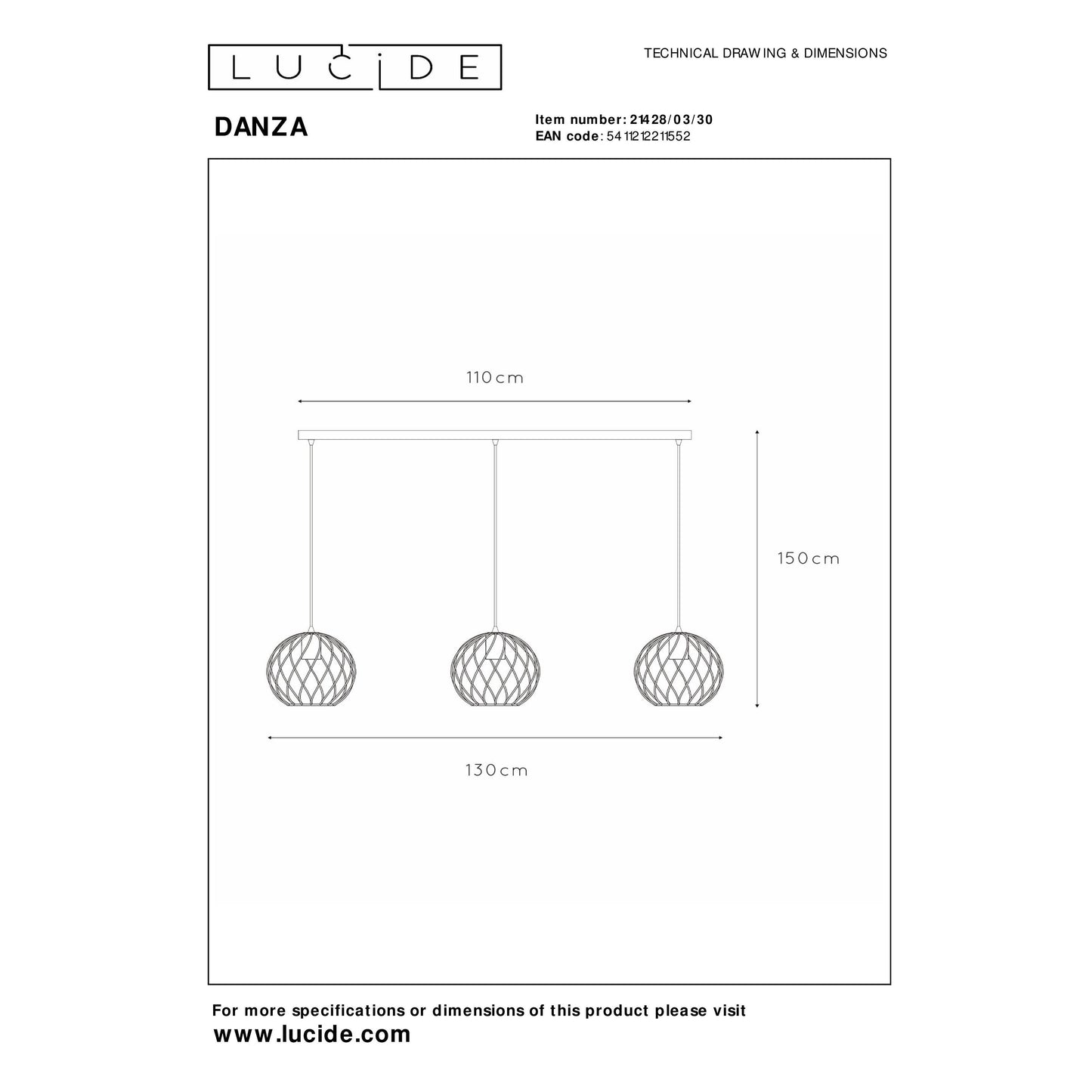 Lucide DANZA - Pendant light - 3xE27 - Black