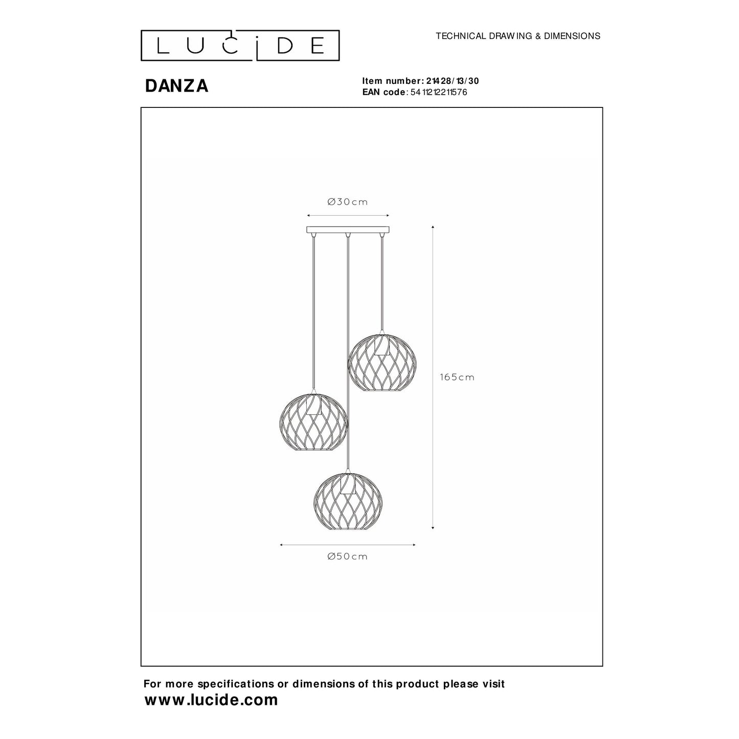 Lucide DANZA - Pendant light - Ø 50 cm - 3xE27 - Black
