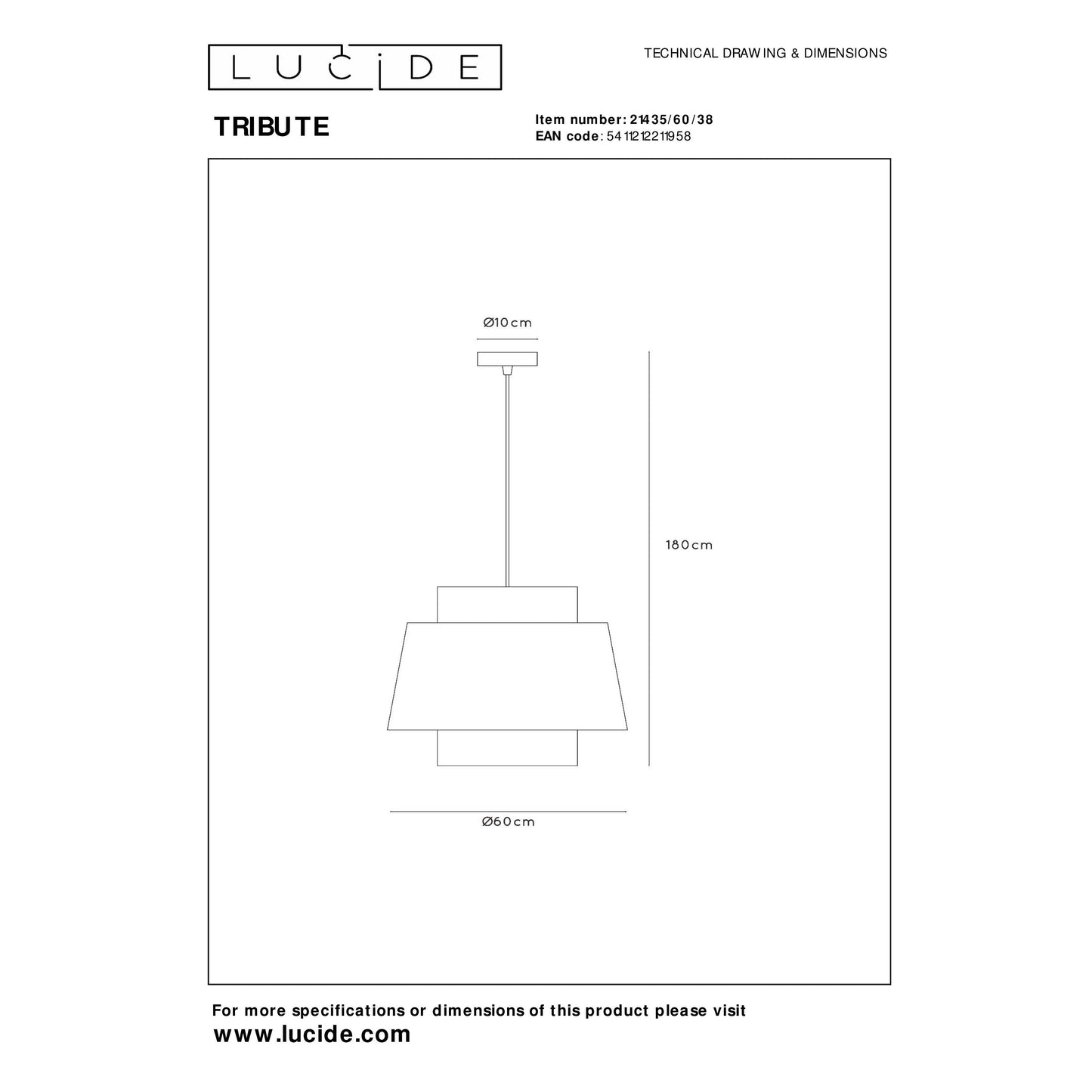 Lucide TRIBUTE - Pendant light - Ø 60 cm - 1xE27 - Cream