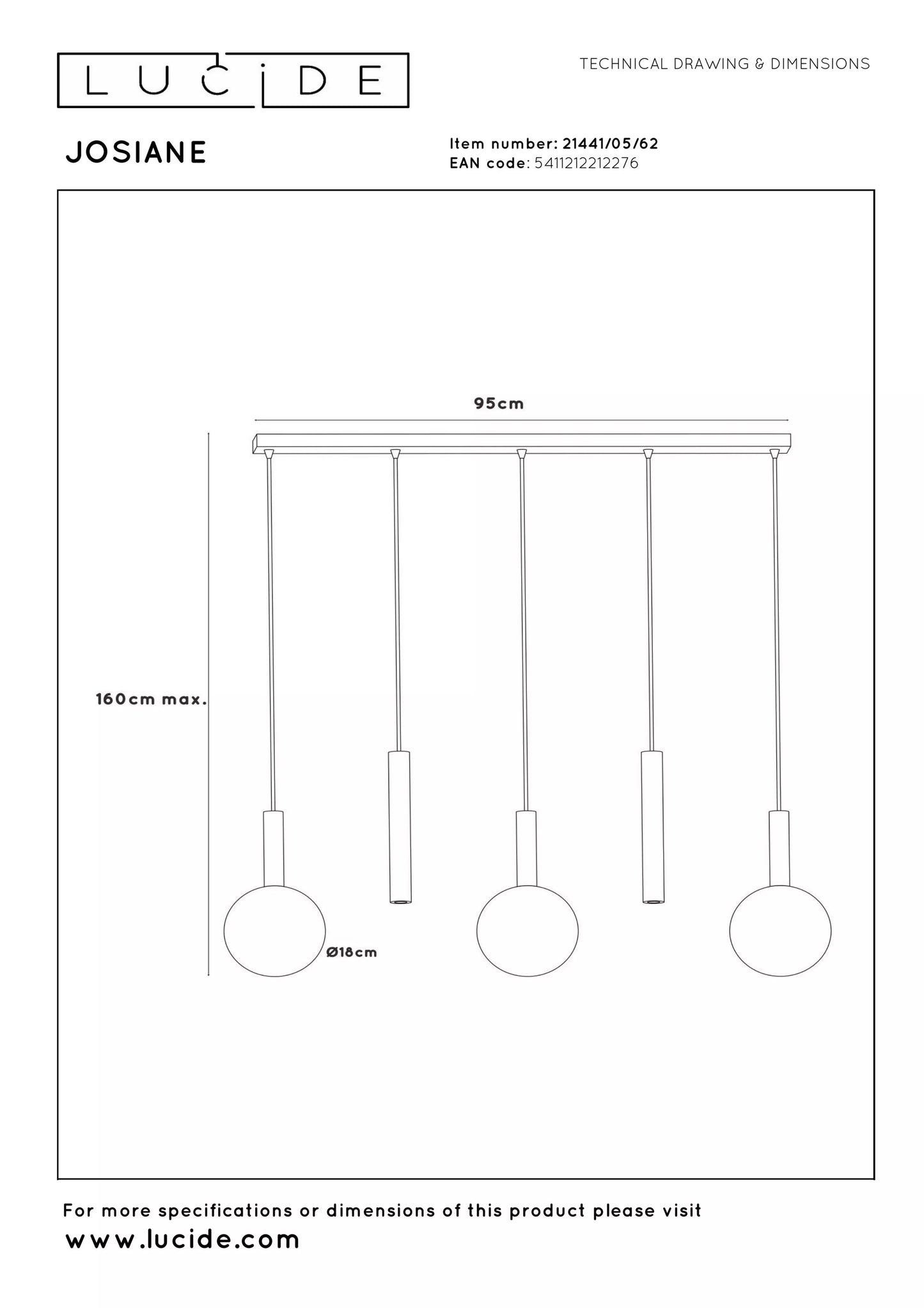 Lucide JOSIANE - Pendant light - 3xG9 - Amber | Vibes