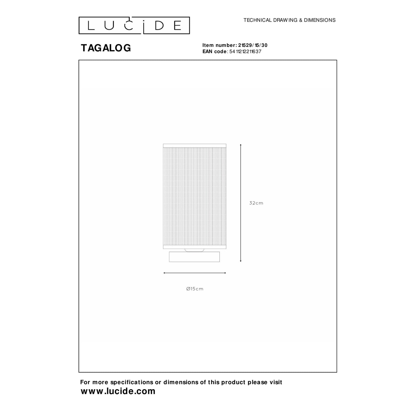 Lucide TAGALOG - Table lamp - Ø 15 cm - 1xE27 - Black