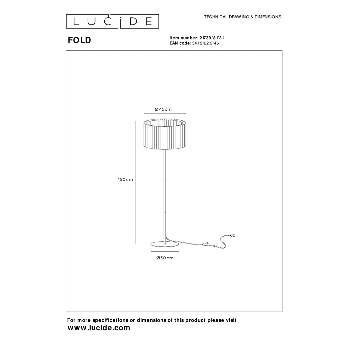 Lucide FOLD - Floor lamp - Ø 45 cm - 1xE27 - White