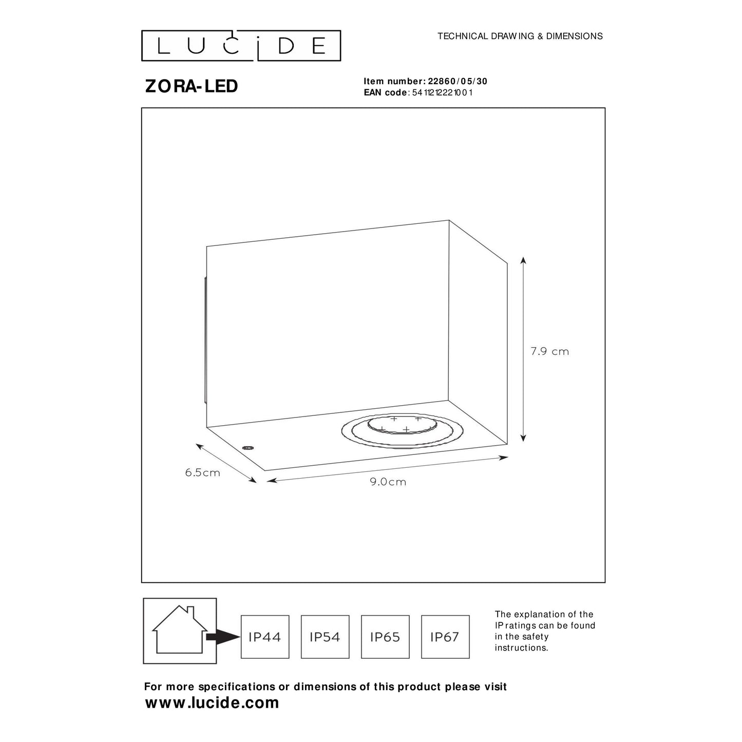 Lucide ZORA-LED - Wall spotlight / Wall light Indoor/Outdoor - LED Dim. - GU10 - 1x5W 3000K - IP44 - Black