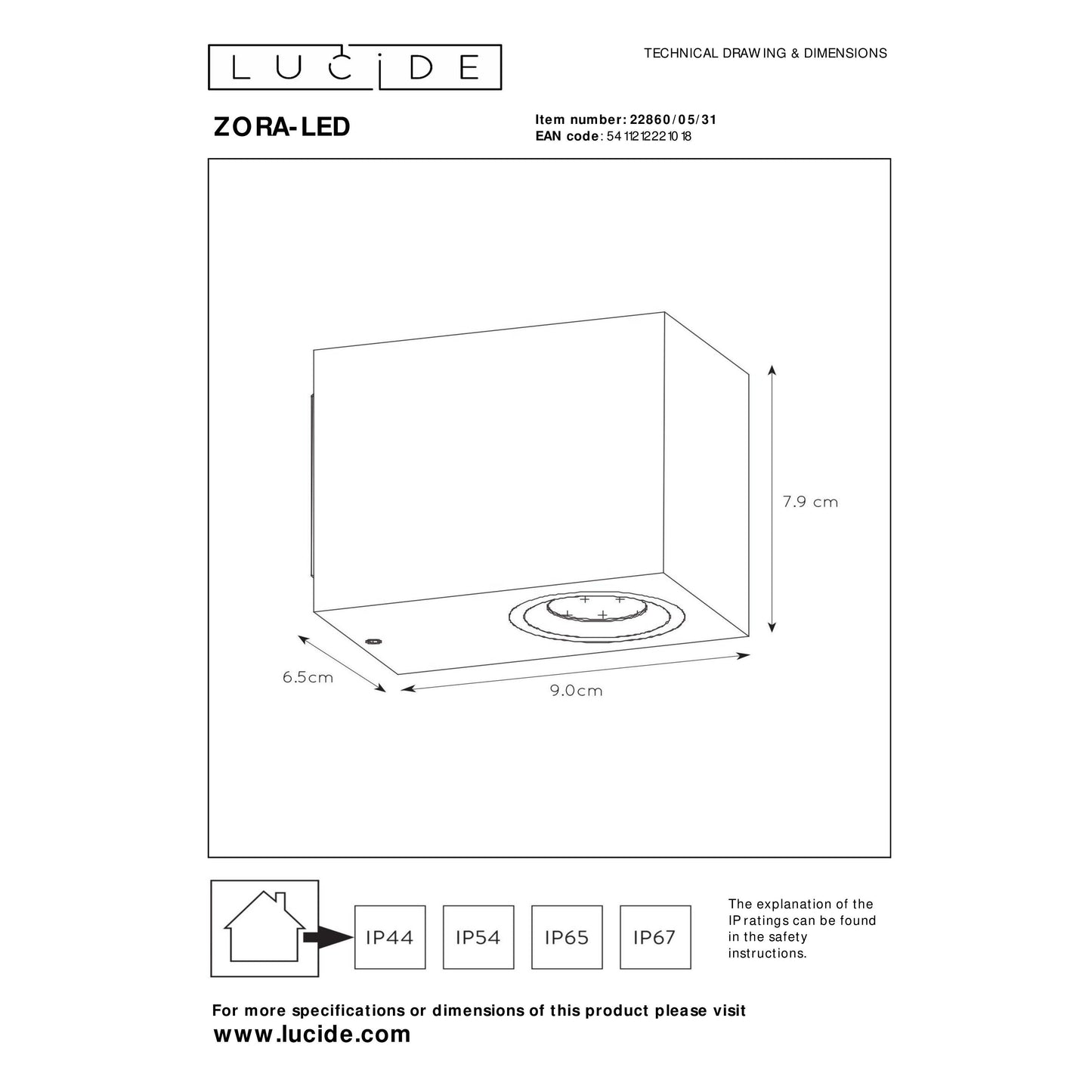 Lucide ZORA-LED - Wall spotlight / Wall light Indoor/Outdoor - LED Dim. - GU10 - 1x5W 3000K - IP44 - White