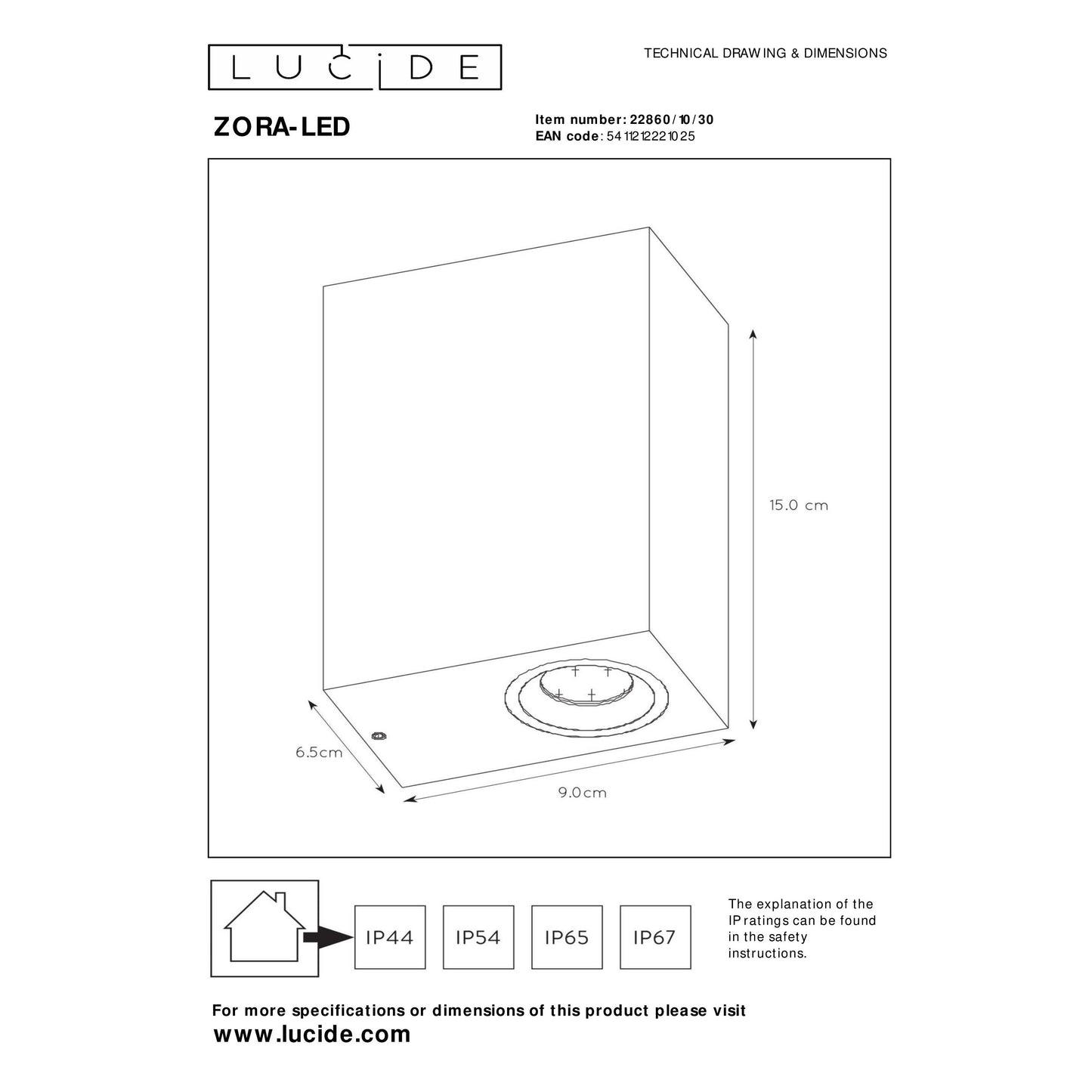 Lucide ZORA-LED - Wall spotlight / Wall light Indoor/Outdoor - LED Dim. - GU10 - 2x5W 3000K - IP44 - Black