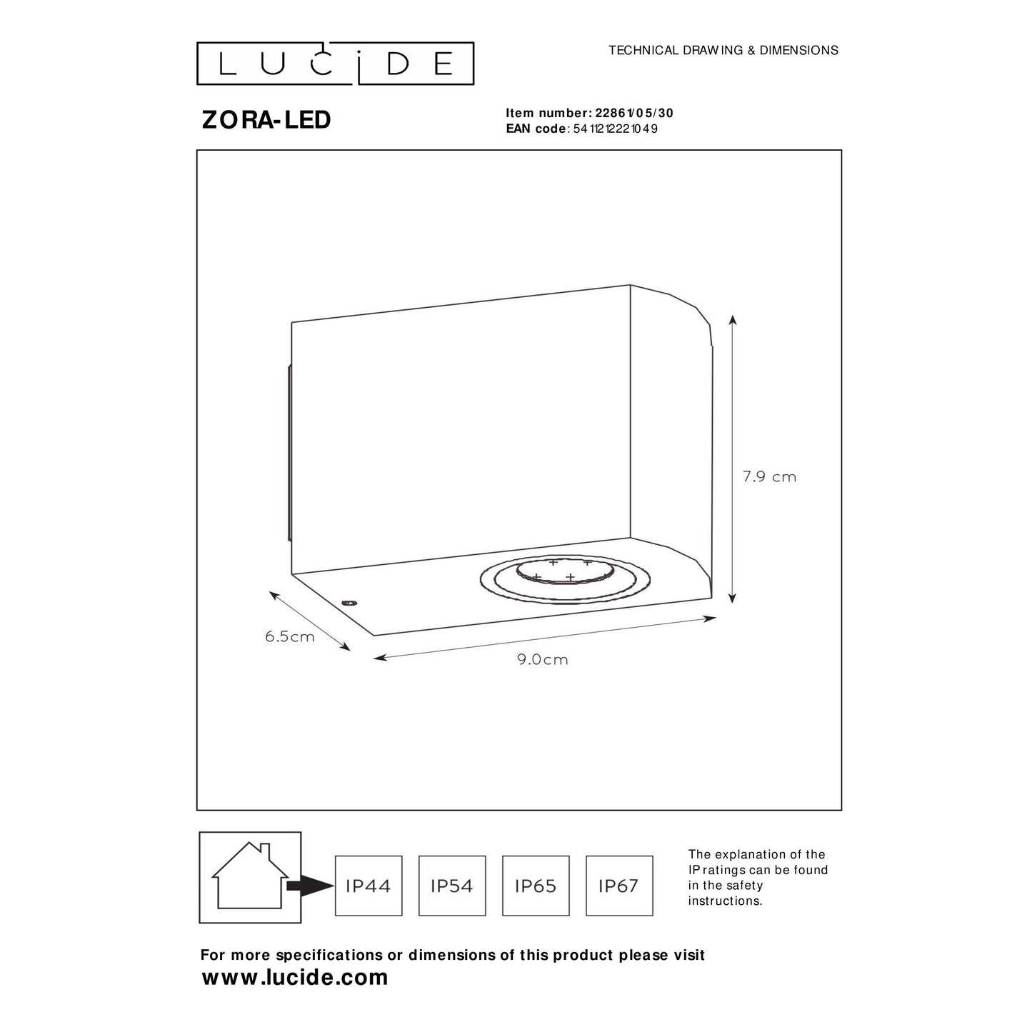 Lucide ZORA-LED - Wall spotlight / Wall light Indoor/Outdoor - LED Dim. - GU10 - 1x5W 3000K - IP44 Black