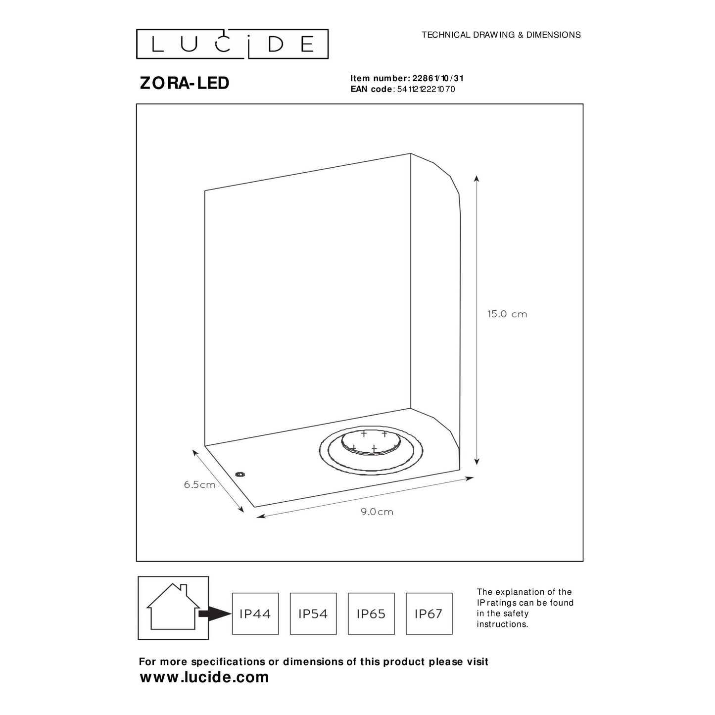 Lucide ZORA-LED - Wall spotlight / Wall light Indoor/Outdoor - LED Dim. - GU10 - 2x5W 3000K - IP44 White