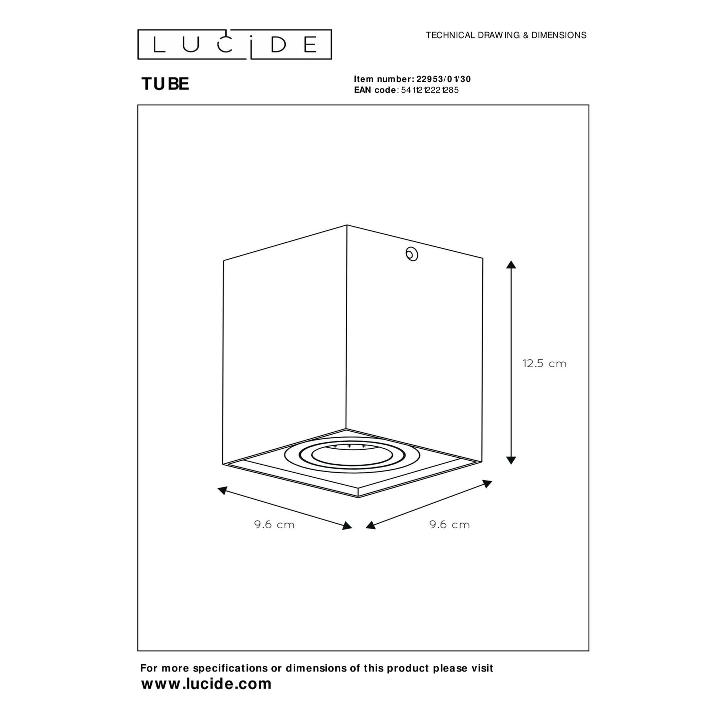 Lucide TUBE - Ceiling spotlight - 1xGU10 - Black
