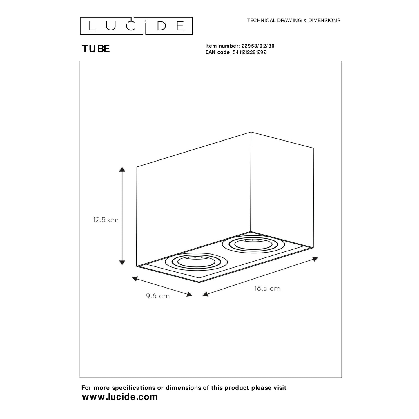 Lucide TUBE - Ceiling spotlight - 2xGU10 - Black