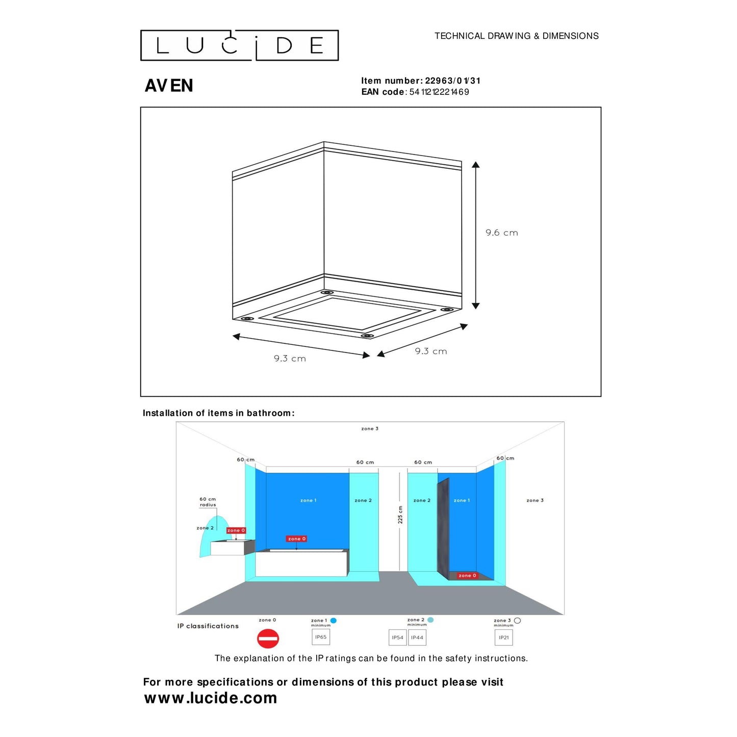 Lucide AVEN - Ceiling spotlight Bathroom - 1xGU10 - IP65 - White