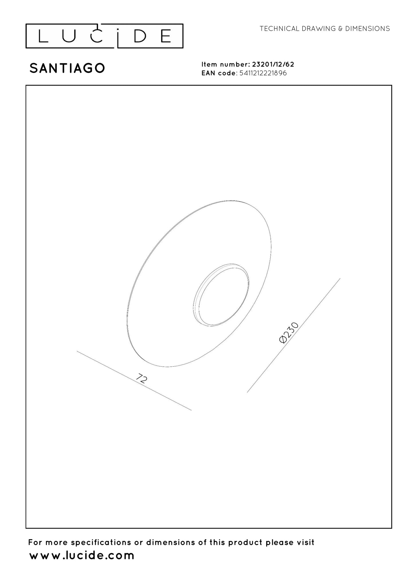 Lucide SANTIAGO - Wall light - Ø 23 cm - LED Dim. - CCT - 1x10W 2700K/4000K - Amber | Premium