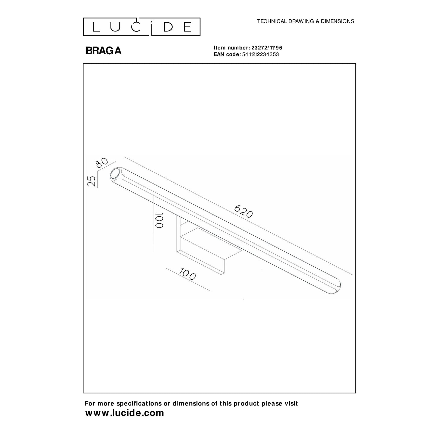 Lucide BRAGA - Wall light Indoor/Outdoor - LED - 1x11,5W 2700K - IP54 - Coffee