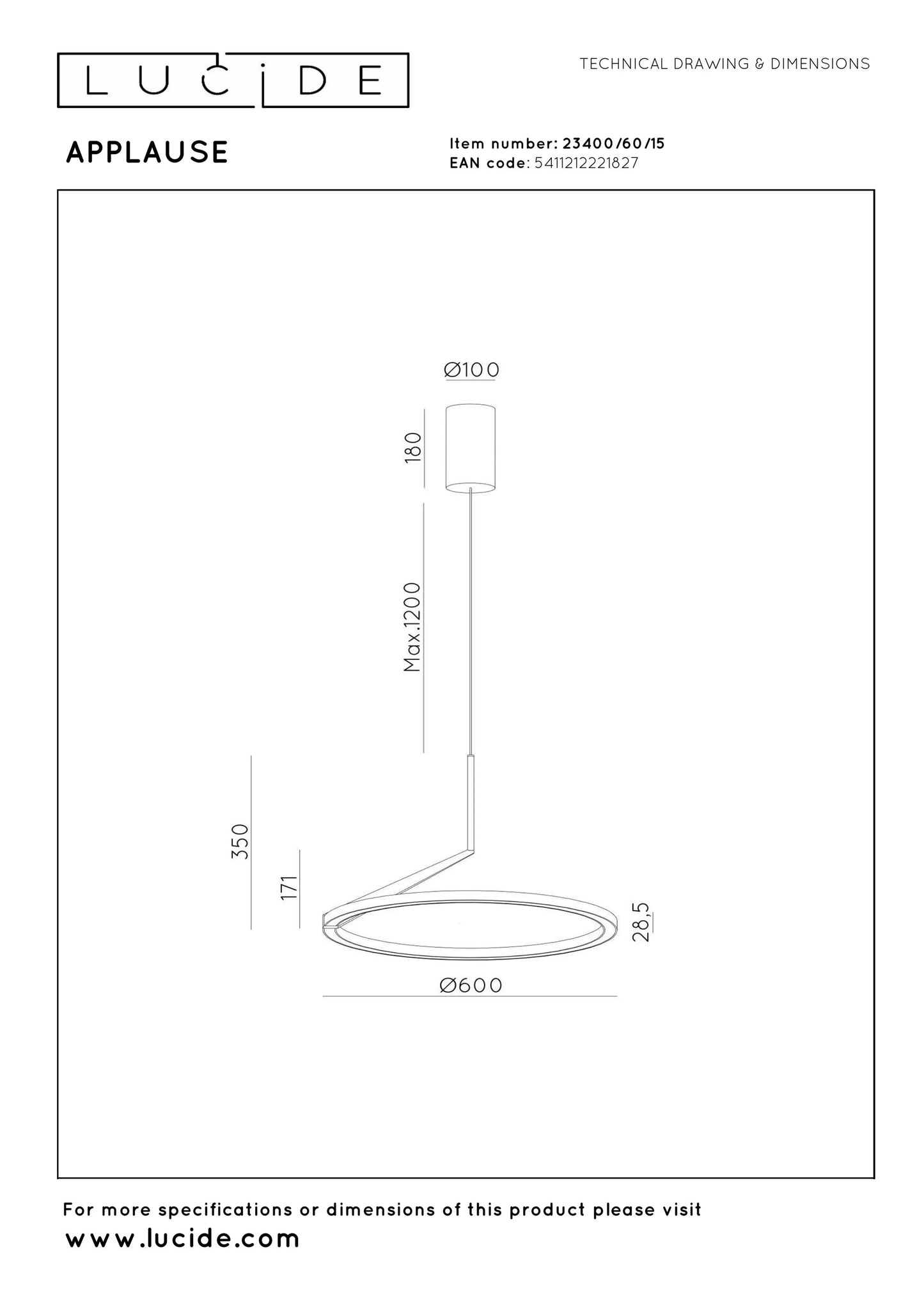 Lucide APPLAUSE - Pendant light - Ø 60 cm - LED Dim. - CCT - 1x32W 2700K/4000K - Hand Wave Sensor - Grey iron | Premium