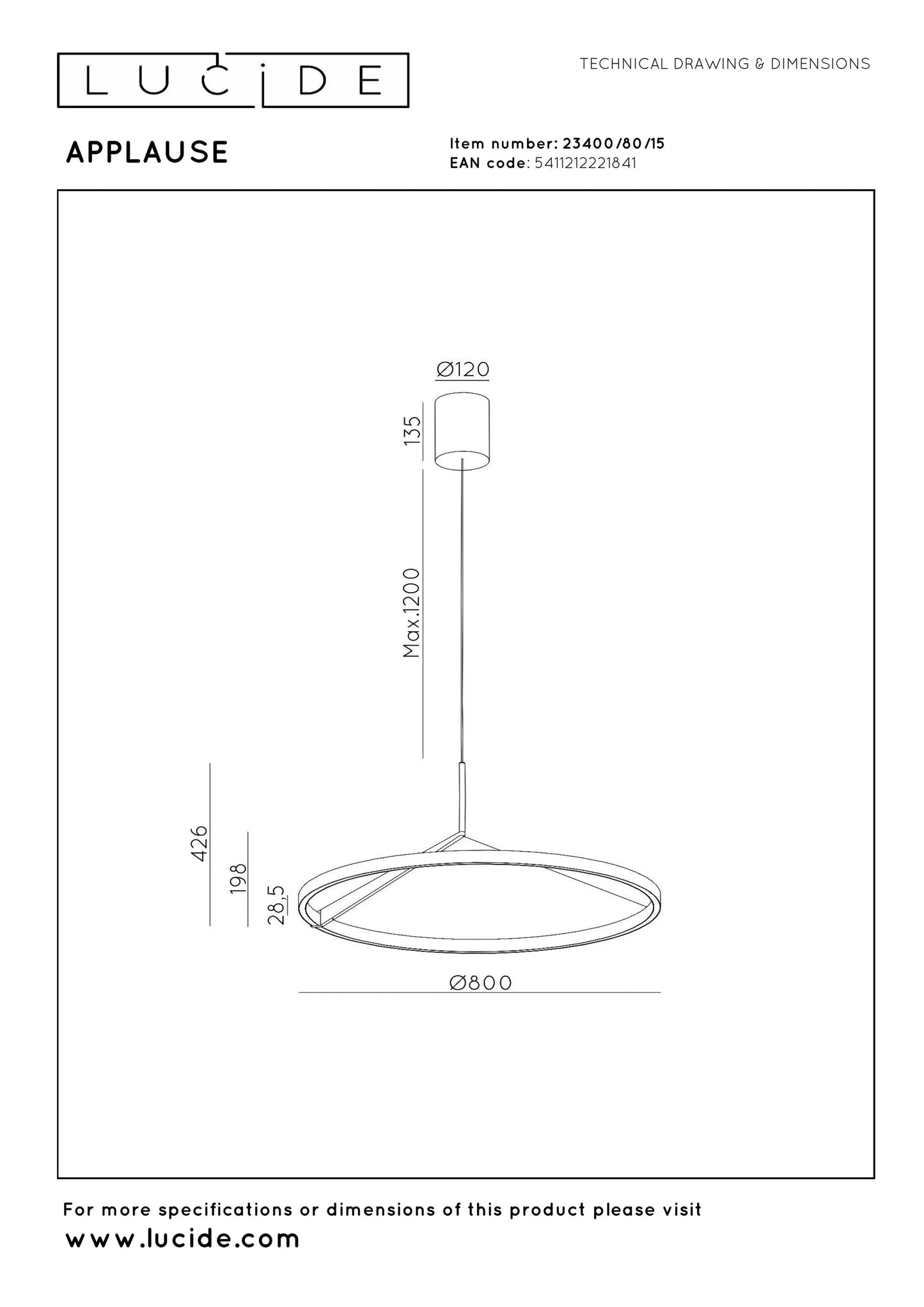 Lucide APPLAUSE - Pendant light - Ø 80 cm - LED Dim. - CCT - 1x50W 2700K/4000K - Hand Wave Sensor - Grey iron | Premium
