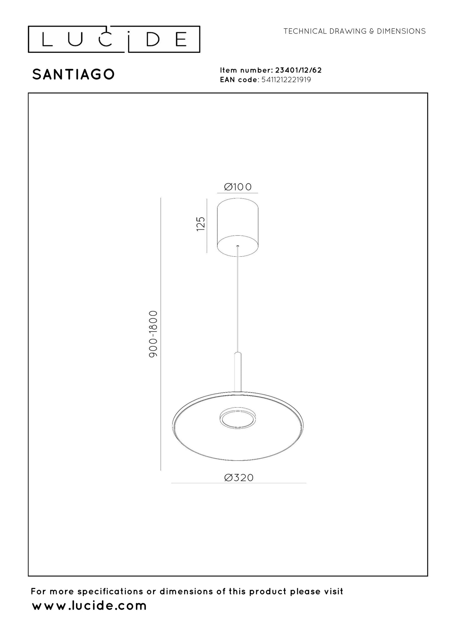 Lucide SANTIAGO - Pendant light - Ø 32 cm - LED Dim. - CCT - 1x16W 2700K/4000K - Amber | Premium