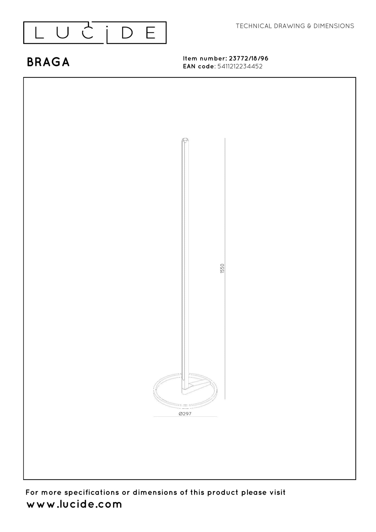 Lucide BRAGA - Floor Lamp - Ø 30 cm - LED Dimb. - CCT - 1x22W 2700K/4000K - Coffee | Premium