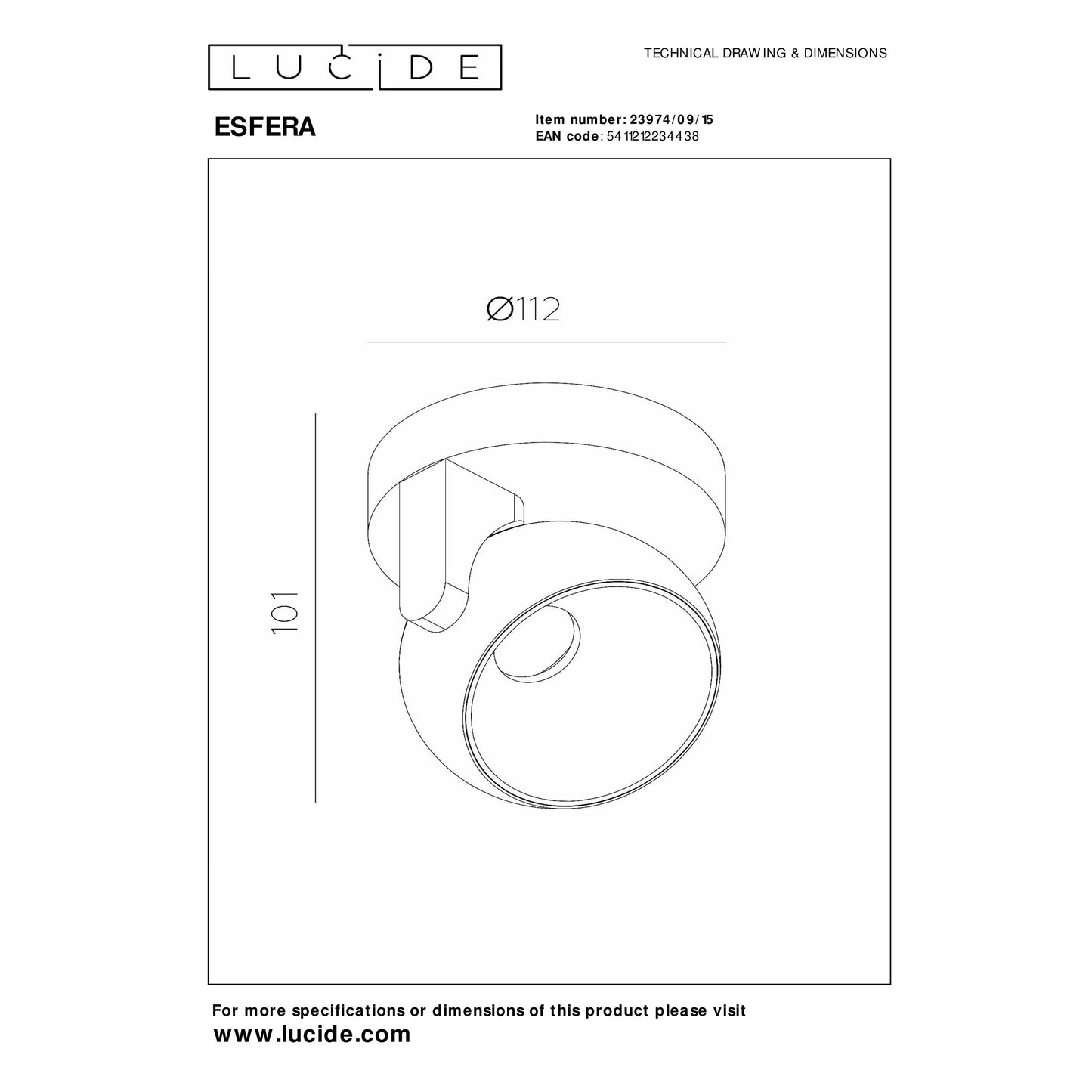 Lucide ESFERA - Ceiling spotlight - Ø 11,2 cm - LED Dim. - 1x10W 2700K - Grey iron