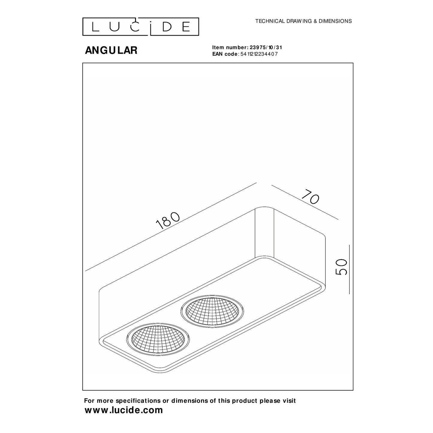 Lucide ANGULAR - Ceiling spotlight - LED Dim - White