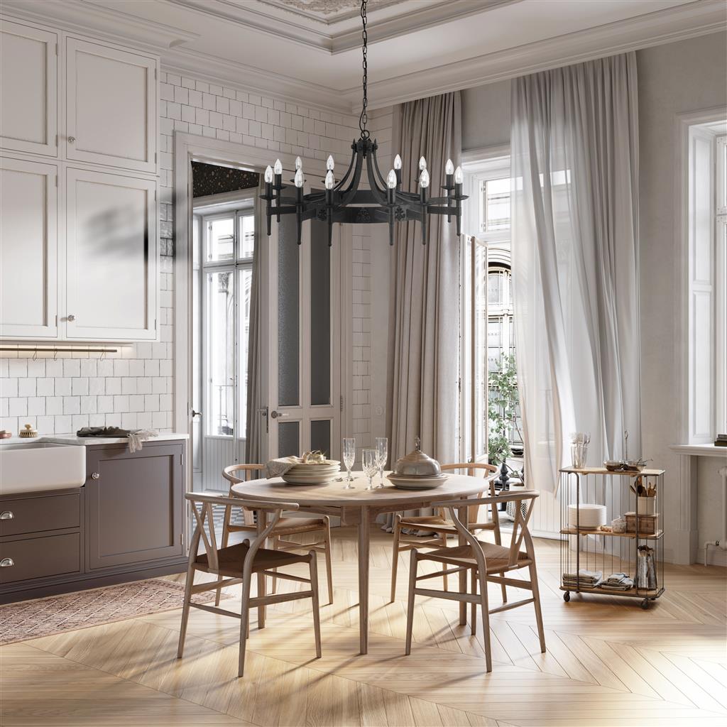 Cartwheel II 12Lt Pendant - Black Wrought Iron