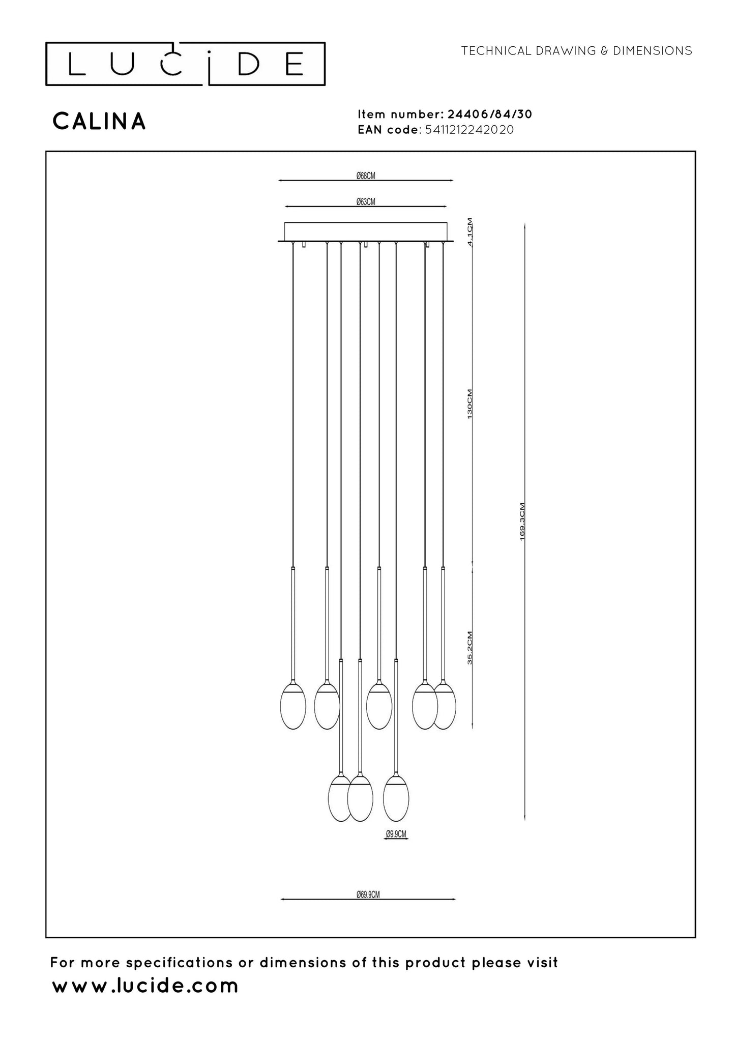 Lucide CALINA - Pendant light - Ø 69,9 cm - LED Dim. - CCT - 12x7W 2200K/3300K - With replaceable LED module - Black | Premium