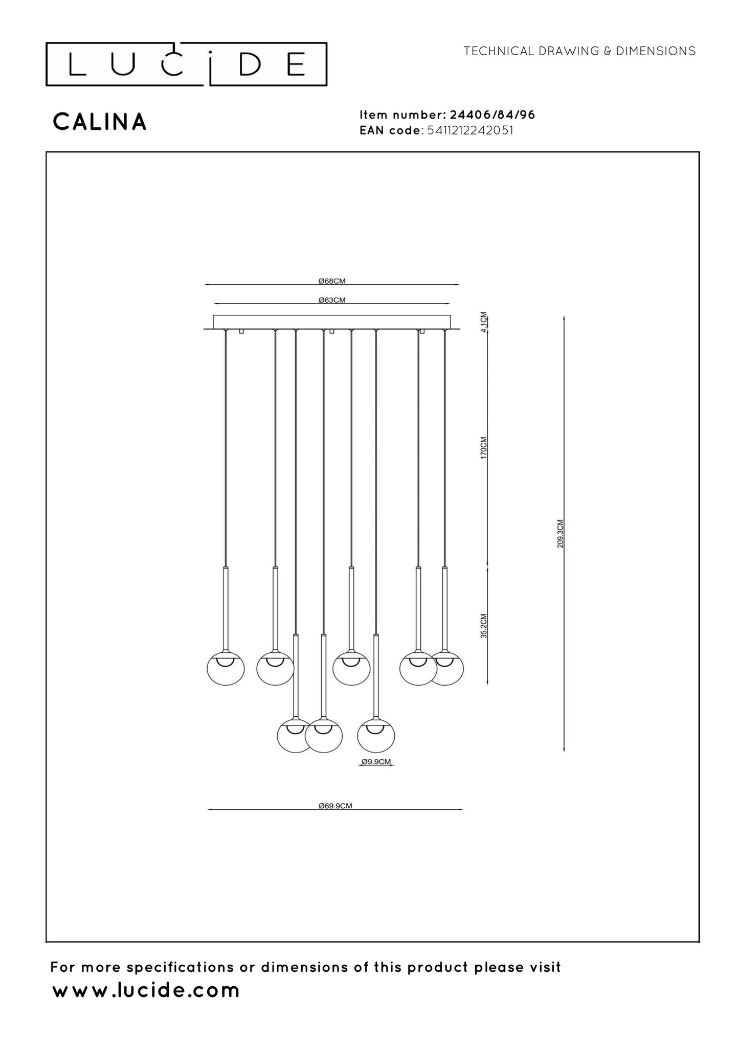 Lucide CALINA - Pendant light - Ø 69,9 cm - LED Dim. - CCT - 12x7W 2200K/3300K - With replaceable LED module - Coffee | Premium
