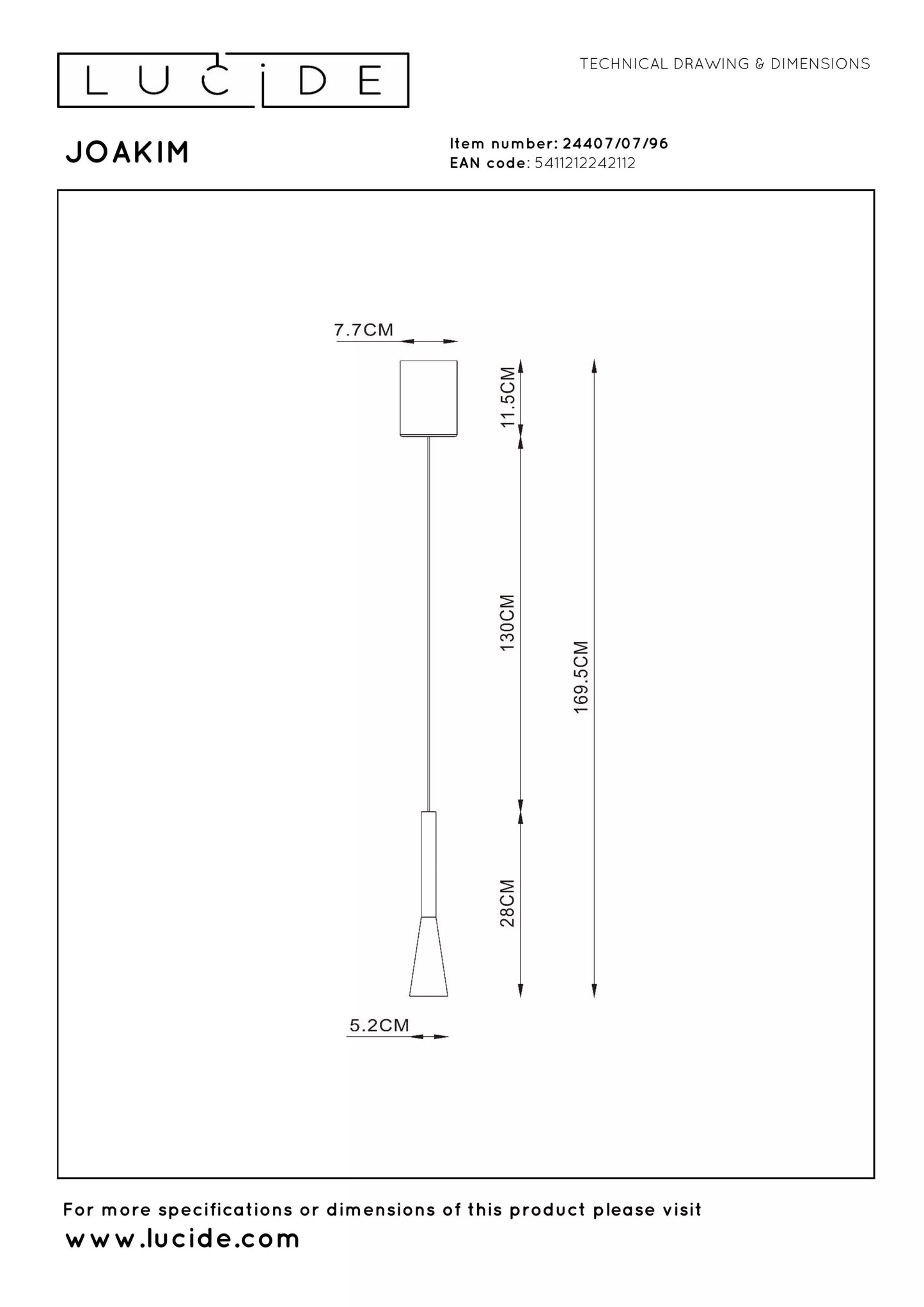 Lucide JOAKIM - Pendant light - Ø 7,7 cm - LED Dim. - CCT - 1x7W 2700K/4000K - With replaceable LED module - Coffee | Premium