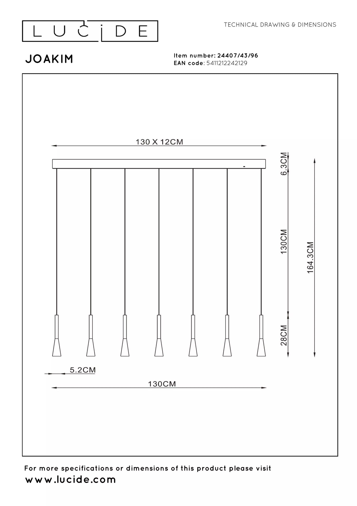 Lucide JOAKIM - Pendant light - LED Dim. - CCT - 7x6,2W 2700K/4000K - With replaceable LED module - Coffee | Premium