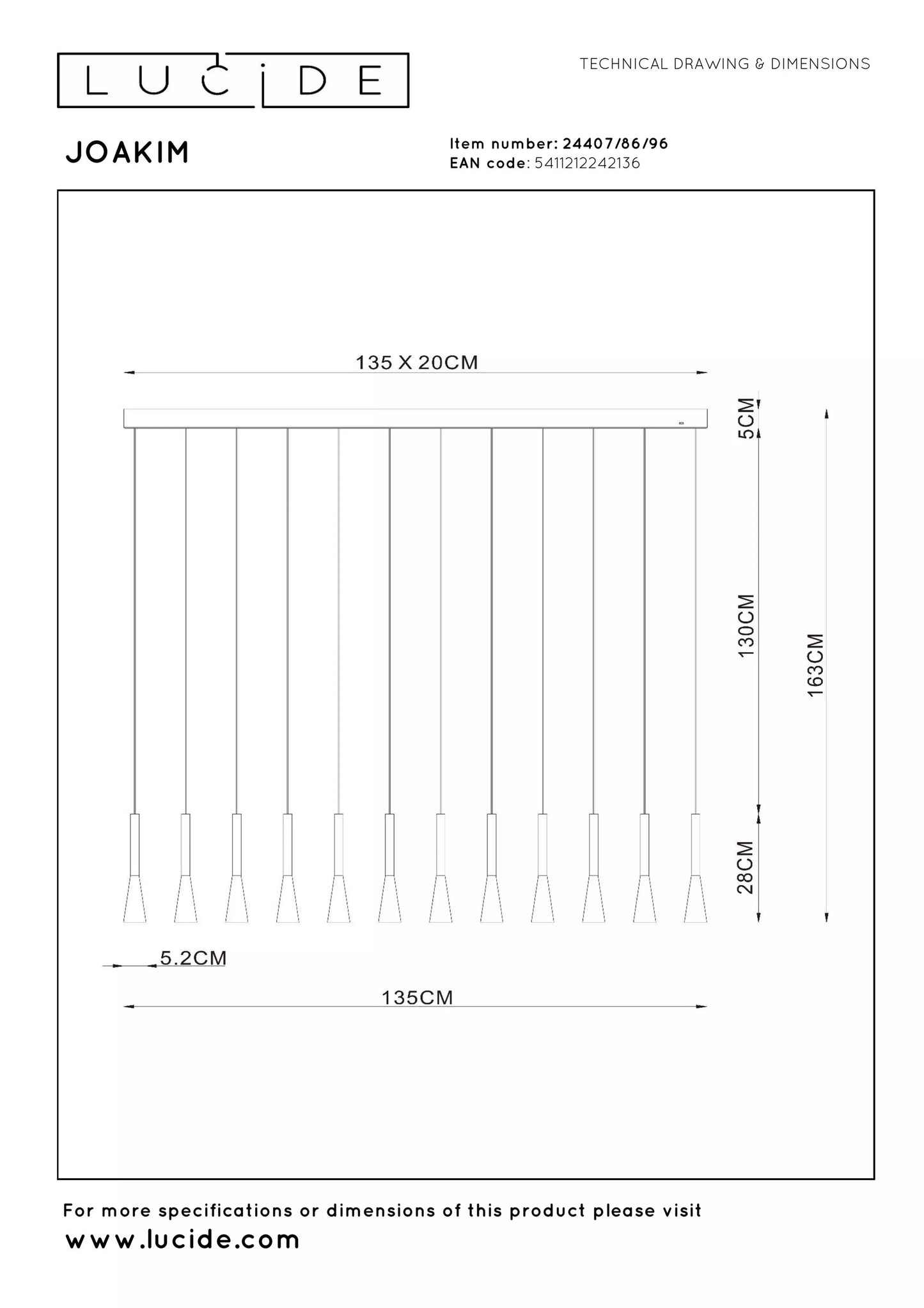 Lucide JOAKIM - Pendant light - LED Dim. - CCT - 12x7W 2700K/4000K - With replaceable LED module - Coffee | Premium