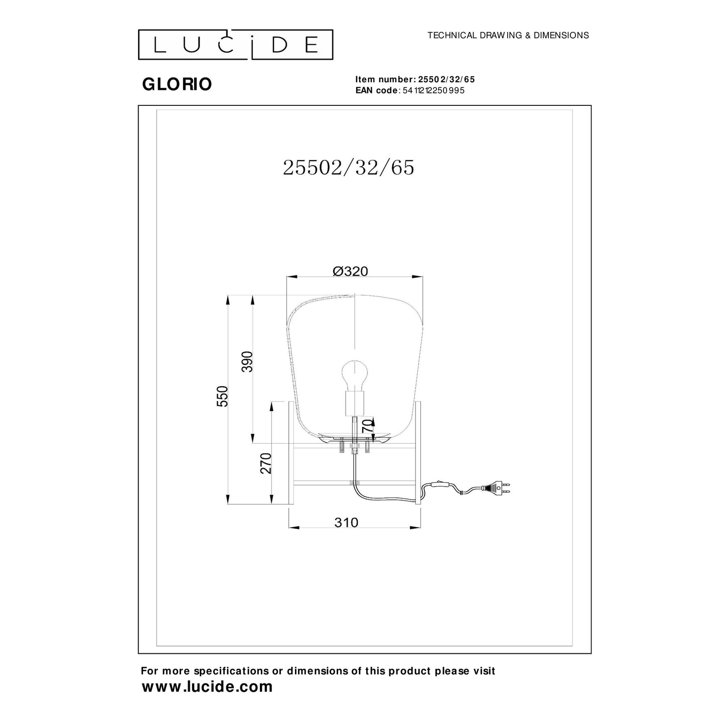Lucide GLORIO - Table lamp - Ø 32 cm - 1xE27 - Black