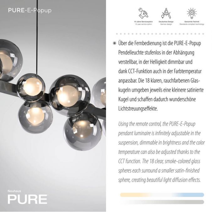 Pure E-Popup - LED Pendant Light - Grey - By Paul Neuhaus - (2557-15)