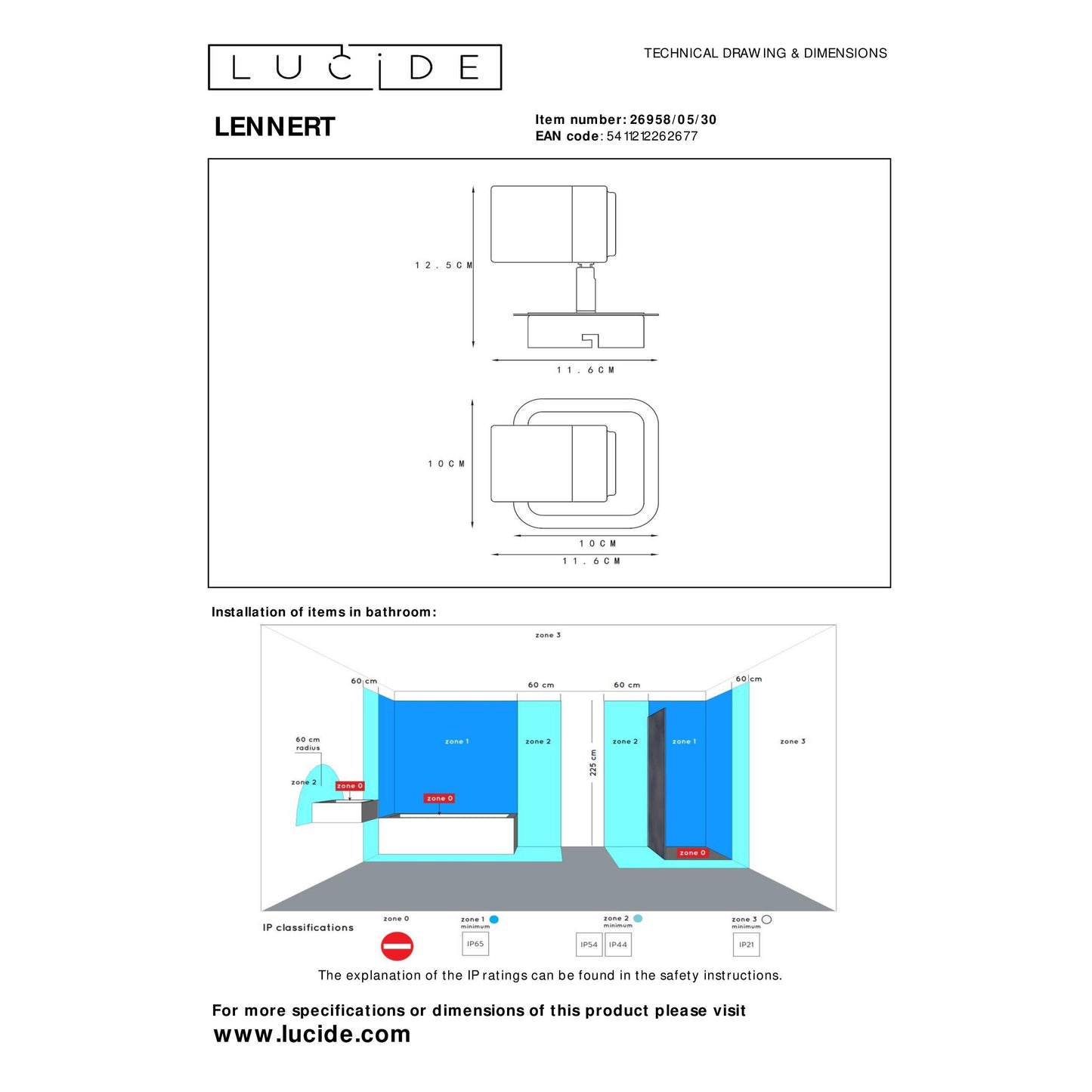 Lucide LENNERT - Ceiling spotlight Bathroom - LED Dim. - GU10 - 1x5W 3000K - IP44 - Black