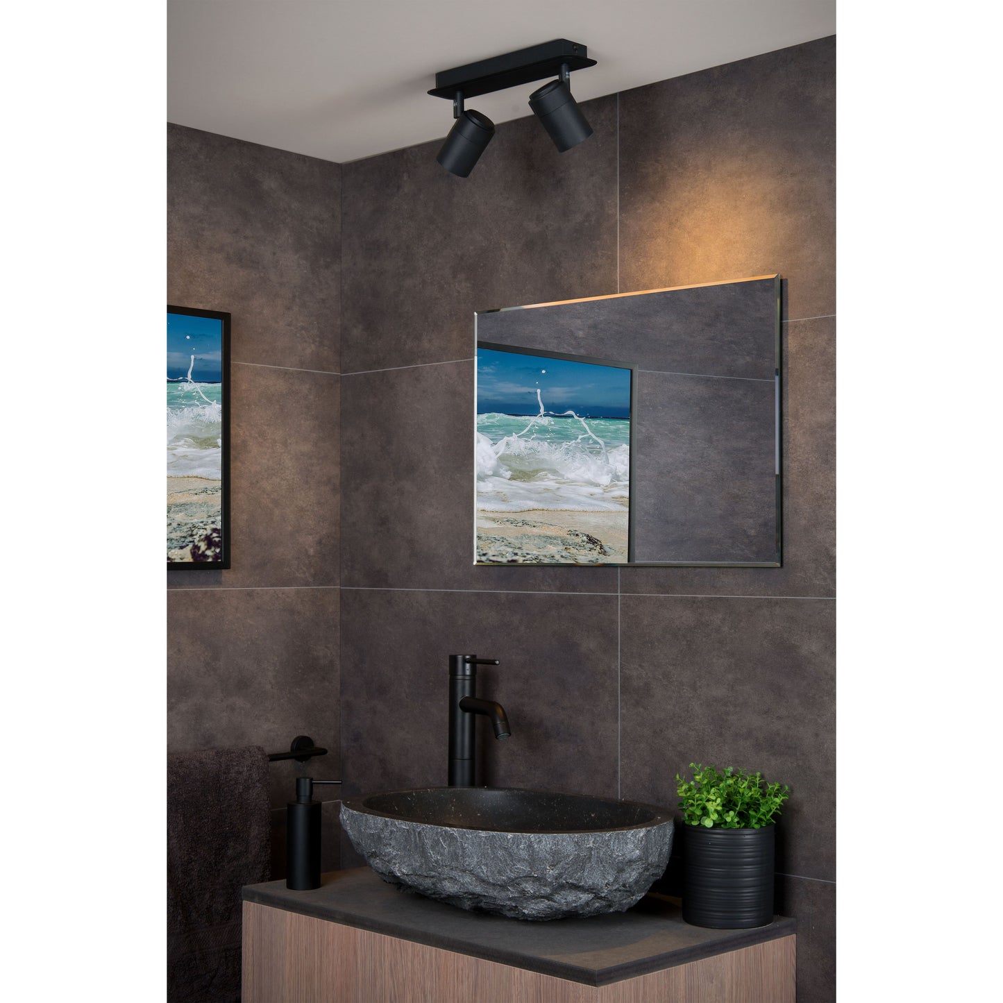 Lucide LENNERT - Ceiling spotlight Bathroom - LED Dim. - GU10 - 2x5W 3000K - IP44 - Black